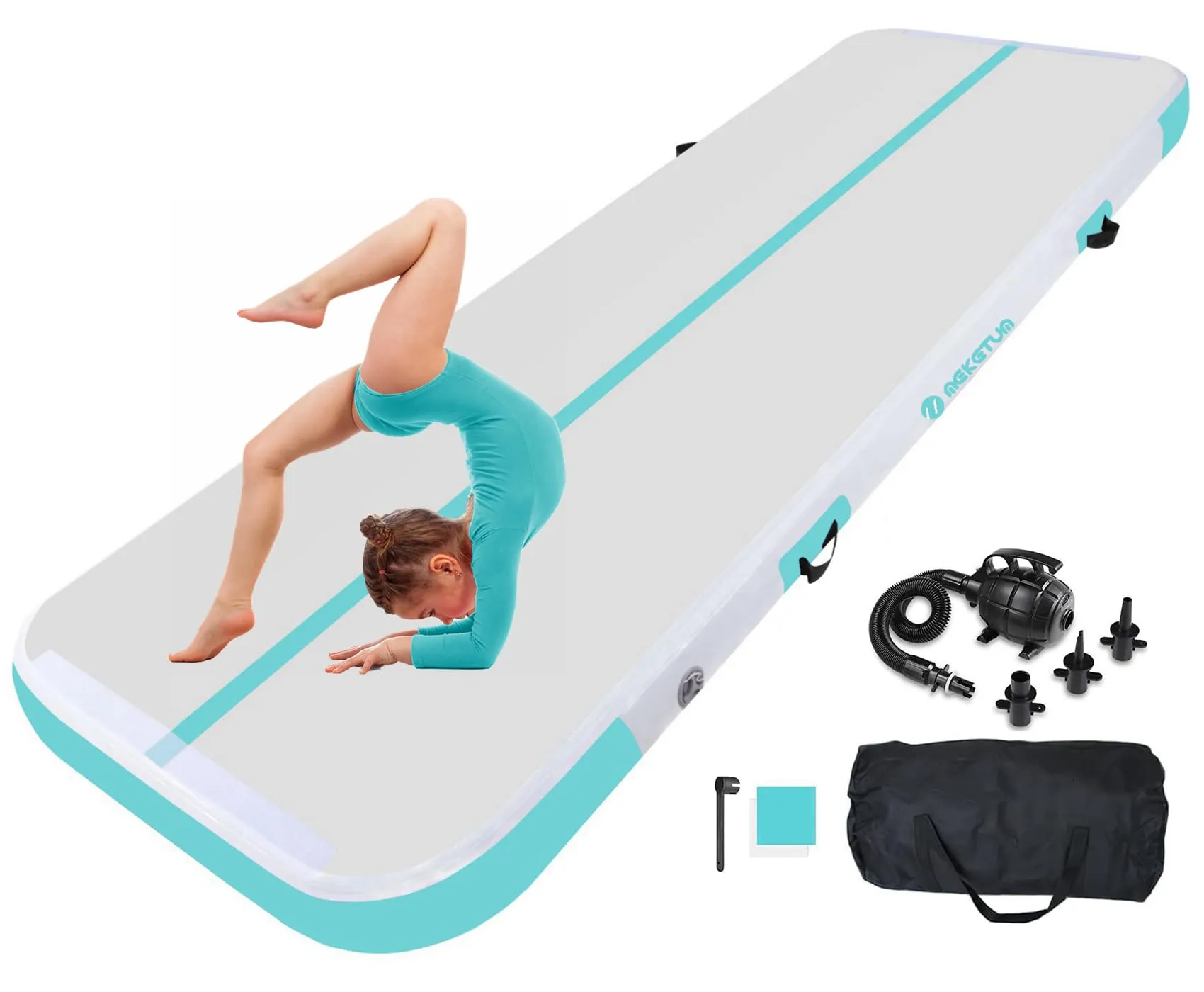 MEKETUM Tappeto Ginnastica Artistica 3 4 5 6 Metri Air Track Materasso Ginnastica Artistica 10/20CM Spessore da Casa/Yoga/Formazione/Cheerleading/Divertimento Acqua con Pompa Elettrica