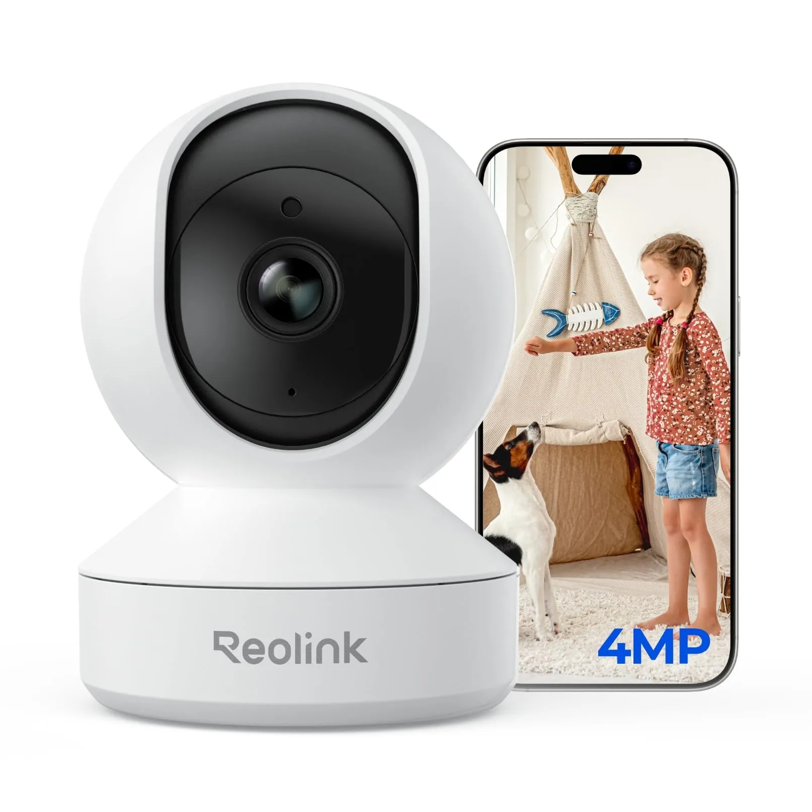 Reolink Telecamera WiFi Interno 4MP – Vista a 360°, Auto Tracking, Videocamera Sorveglianza con Rilevamento IA (Persona/Animale/Pianto), Audio Bidirezionale, Visione Notturna, Baby Monitor – E1