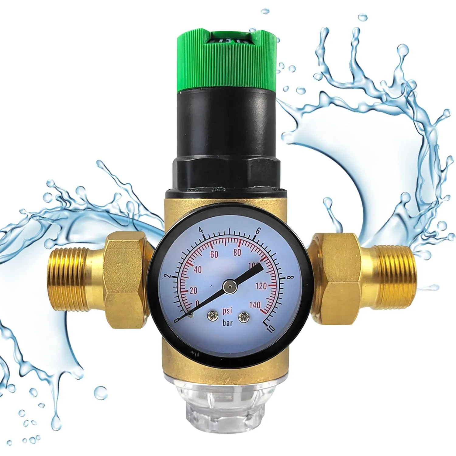 1/2 Pollici Regolabile Riduttore di Pressione Acqua, DN15 Ottone Addensato Riduttore Pressione Acqua, Regolatore di Pressione Acqua Con Filtro e Manometro Adatto per Residenze, Edifici e Fabbriche