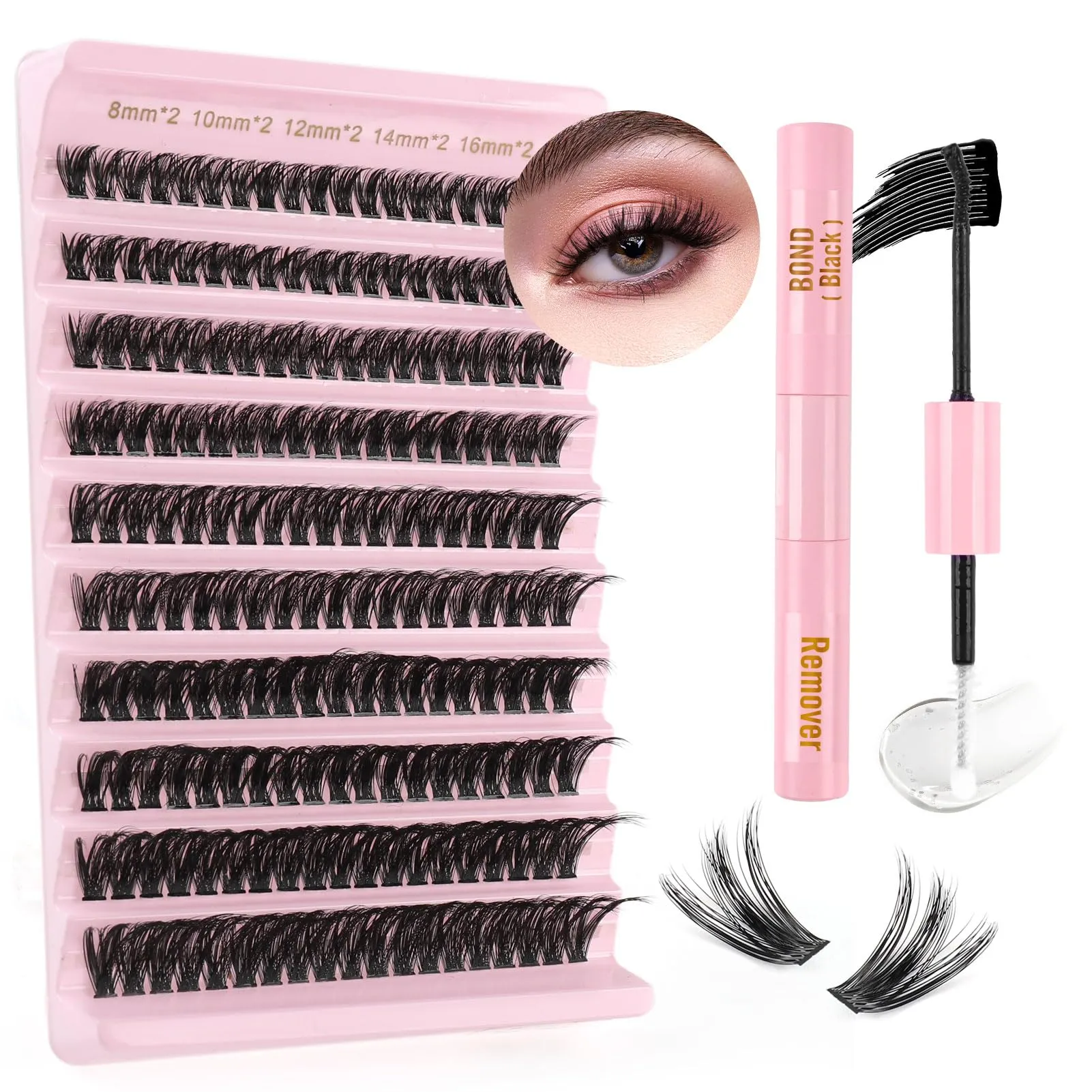 Sixstarhair Ciuffetti Ciglia Finte Kit Ciglia Extension 60D Volume Lash Clusters con Bond e dispositivo di rimozione 8-16mm DIY Eyelash Extension Kit