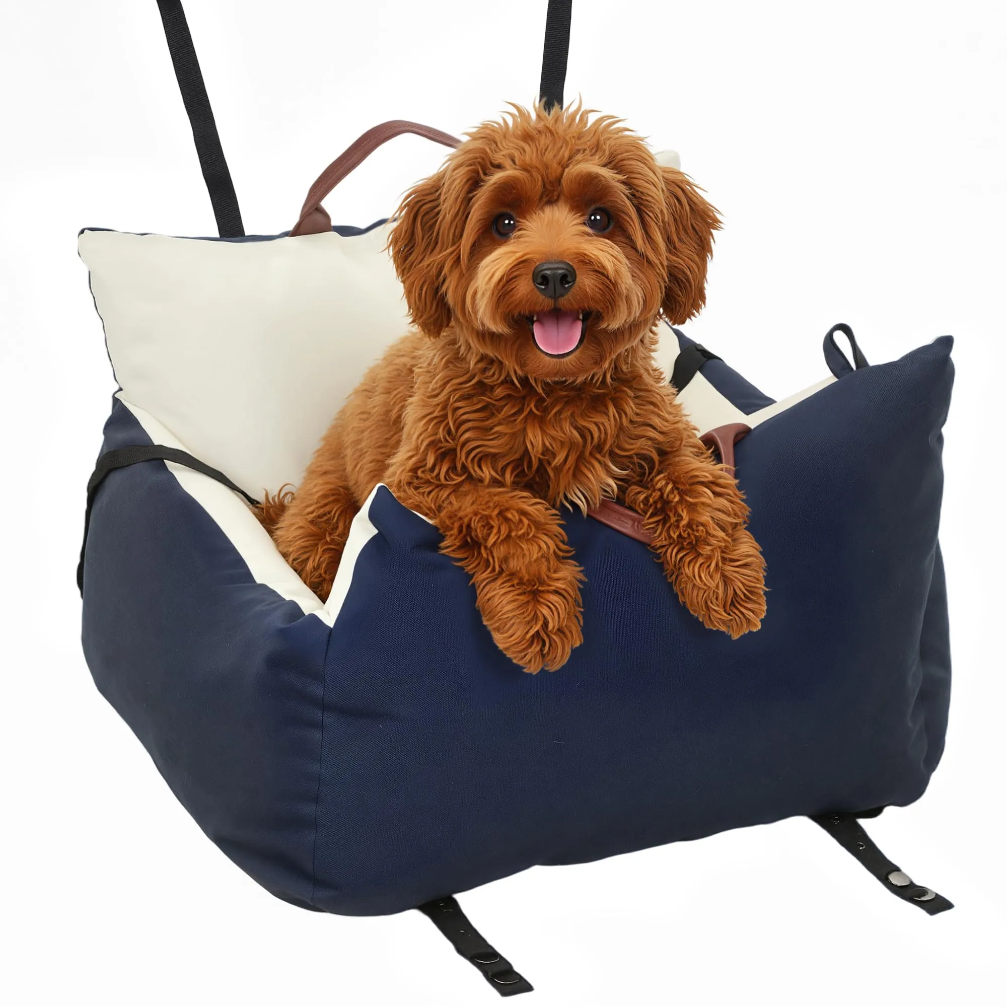 PawHut Seggiolino Auto per Cani Piccoli con Guinzaglio di Sicurezza, Lettino per Cani da Viaggio e Trasportino per Animali Domestici, Sfoderabile e Lavabile, Blu Navy