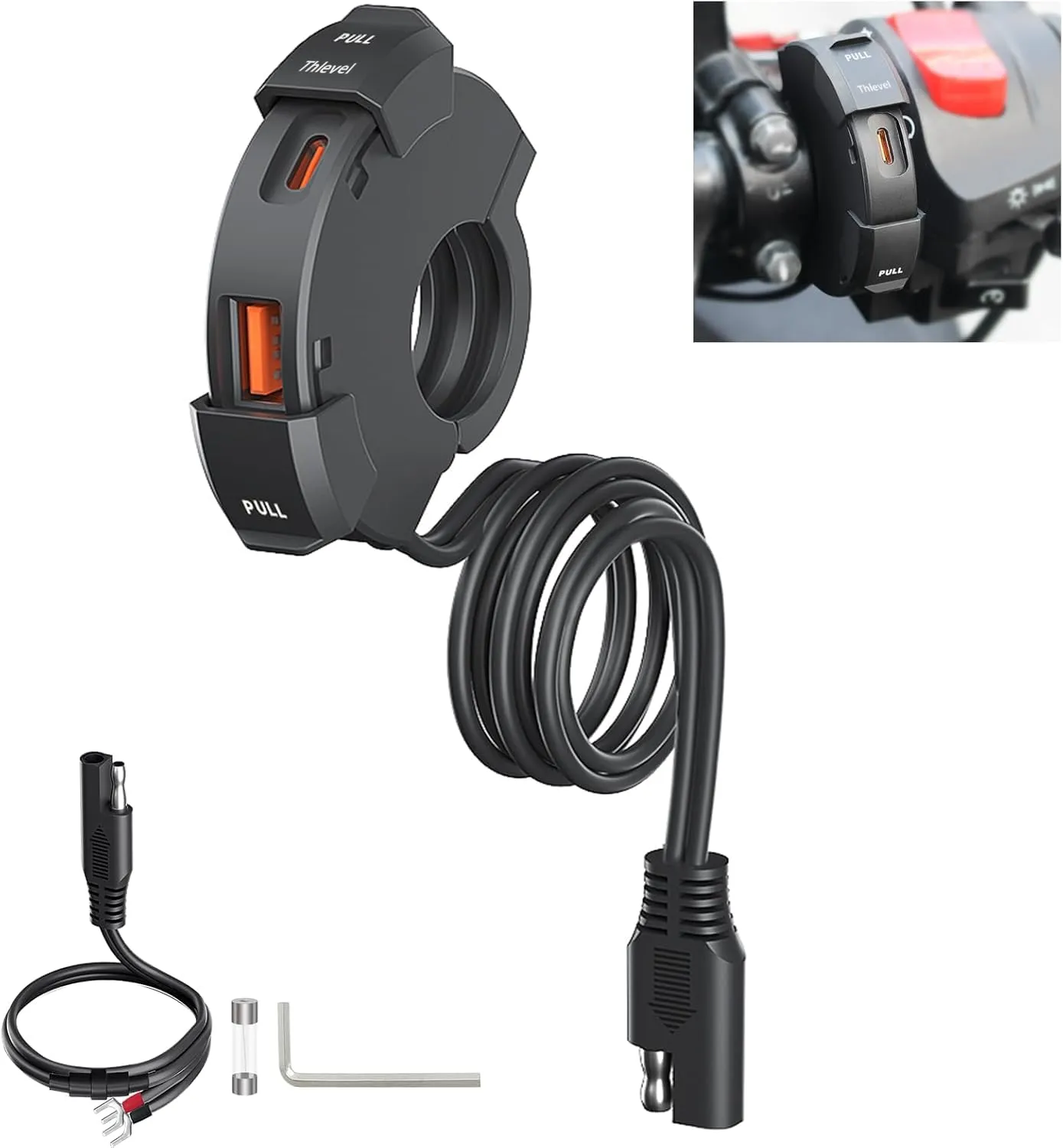 Thlevel Presa USB Moto 18W QC 3.0 30W PD Type-C Caricabatterie Auto Ricarica Rapida con IP65 Copertura Impermeabile 10A Fusibile per 12V 24V Marine Motorcycle Camper