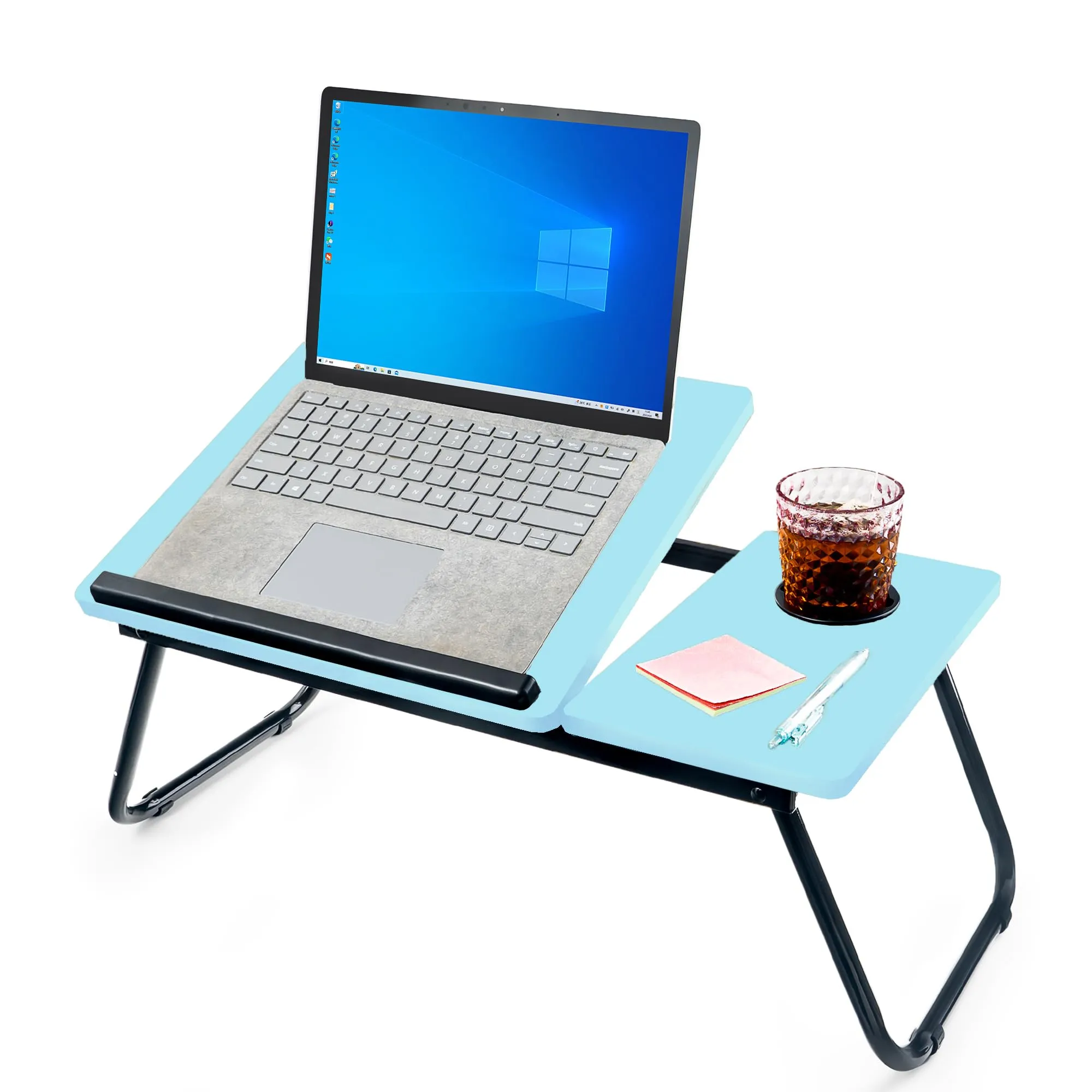 unycos - Tavolo Pieghevole PC Portatile, Supporto con Altezza Regolabile, Leggio e Slot per Tazza 56x33x23cm, Vassoio Letto per Colazione, Lavorare, Leggere, Scrivere, Guardare Film