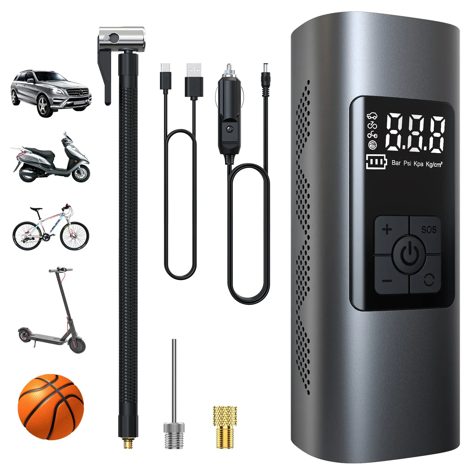 Wistrue 6000mAh Mini Compressore Aria Portatile 150PSI Gonfiatore Elettrico con Batteria Ricaricabile, Schermo LCD Digitale, Pompa per Bicicletta, Auto, Moto, monopattino, Palloni