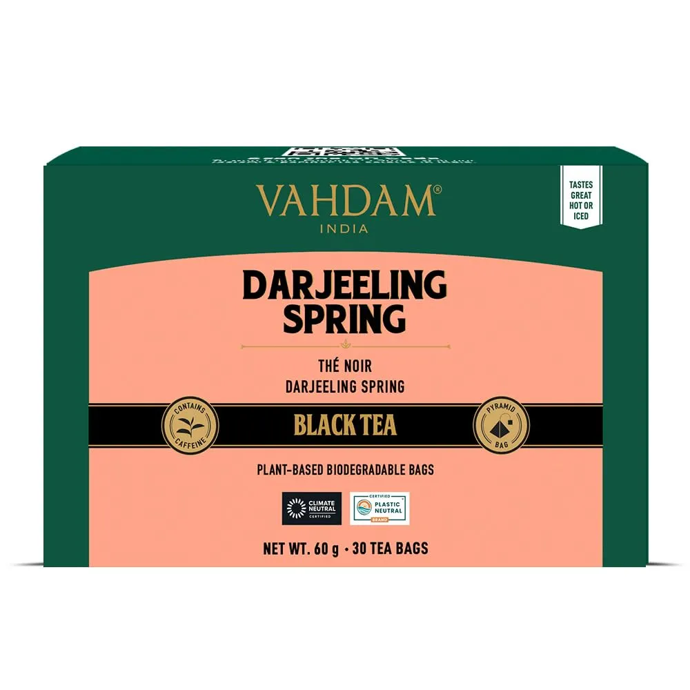 VAHDAM, Tè Darjeeling in foglia intera, 30 bustine piramidali. Primo raccolto 100% puro dall'India