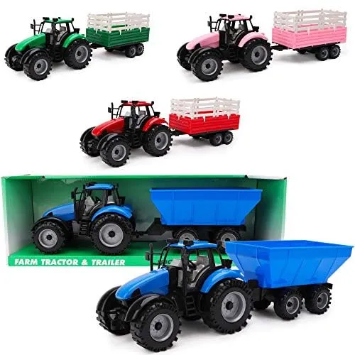 Toyland® - Trattore agricolo a Frizione Blu con rimorchio - Giocattoli agricoli per Ragazzi