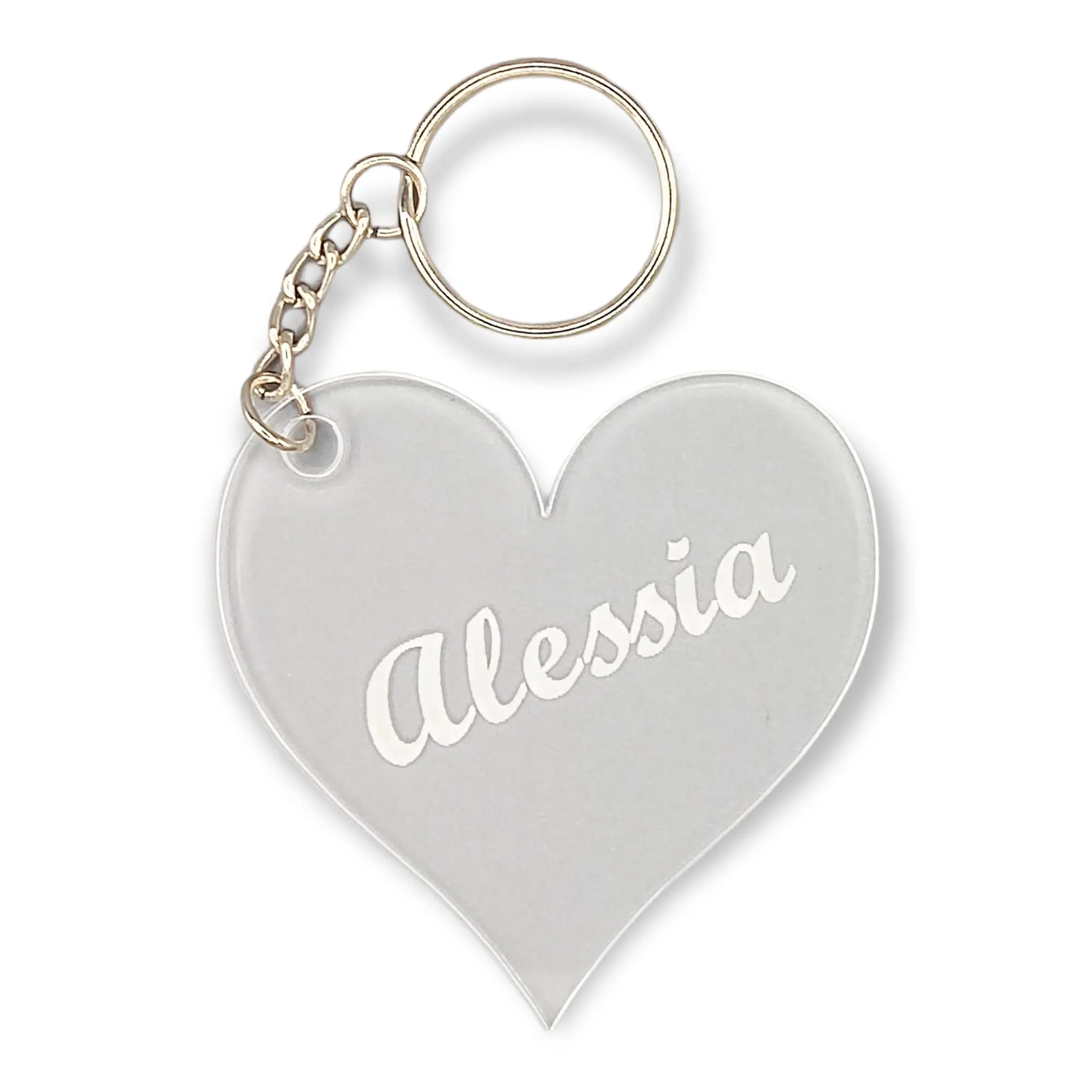 Portachiavi cuore per uomo donna in Plexiglass trasparente con NOME PERSONALIZZABILE PORTACHIAVE 6x6 cm con gancio