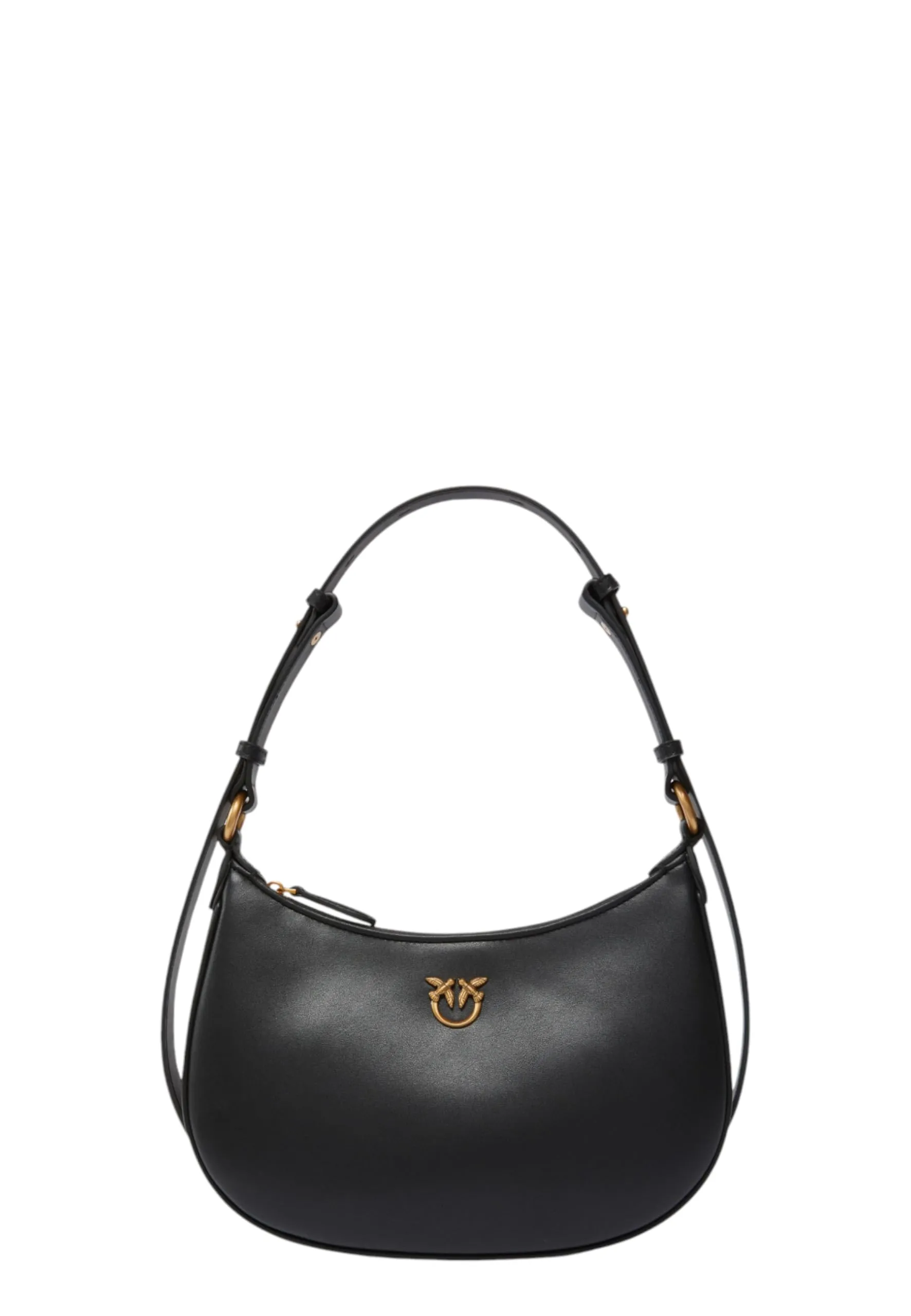 Pinko Half Moon Mini FL Vitello Seta, Borsa Donna, Z99Q_Nero-Antique Gold, Taglia Unica