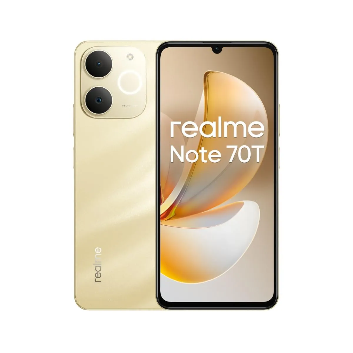 realme Note 70T Smartphone, 4+256GB, Batteria di lunga durata da 6.000 mAh, Protezione ArmorShell™, Spessore di soli 7,94 mm, Fino a 4+8 GB di RAM dinamica, NEXT AI, Caricabatterie non incluso, Oro