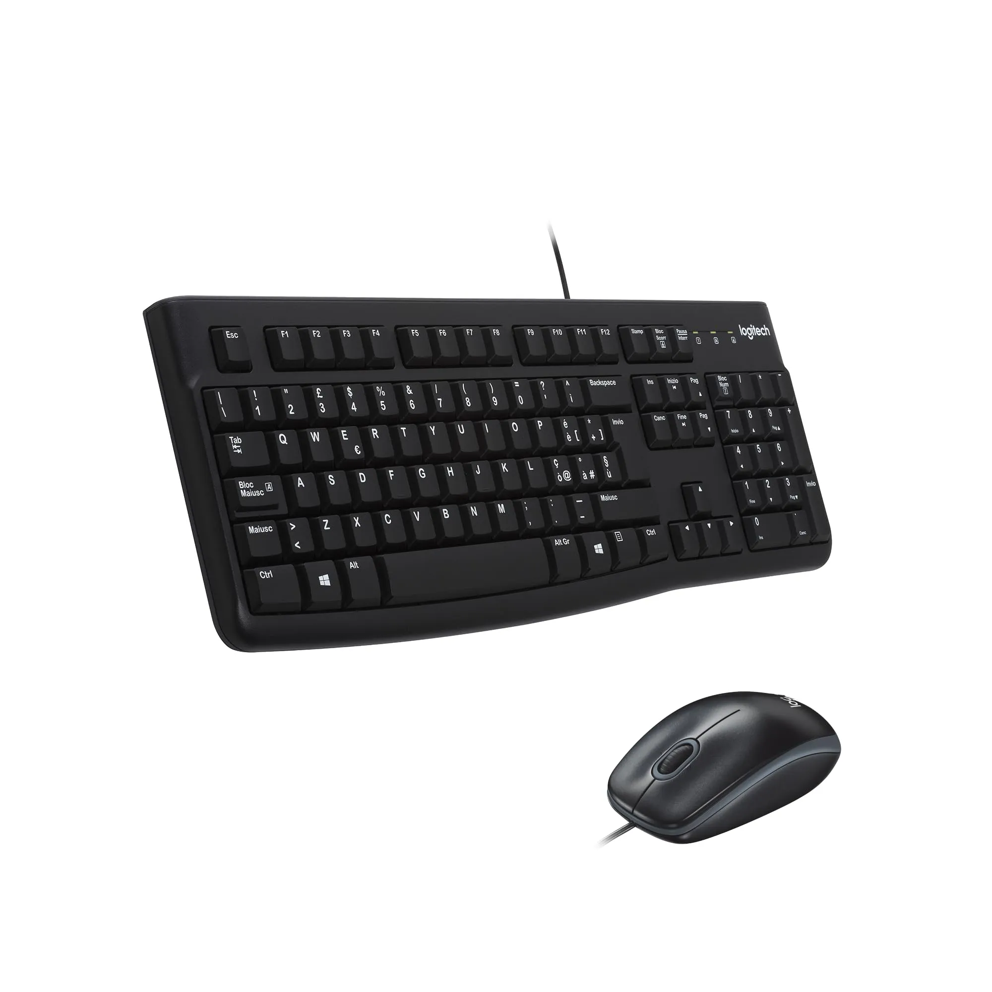 Logitech MK120 Combo Tastiera e Mouse con Filo per Windows, Mouse Ottico Cablato, Tastiera di Dimensioni Standard, USB Plug-and-Play, Compatibile con PC, Laptop, Layout Italiano QWERTY - Nero