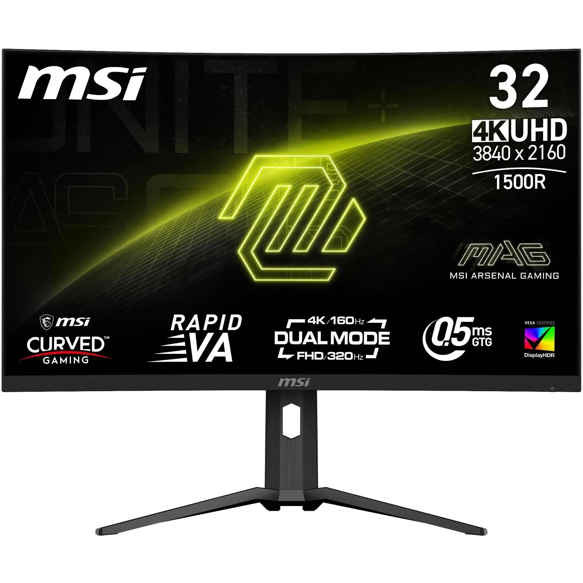 MSI MAG 321CUPDF Monitor Curvo Gaming 32" UHD - Pannello Rapid VA 1500R 3840 x 2160, Modalità Doppia / 0,5ms (GtG, Min.), Adaptive Sync - DP 1.4a, HDMI 2.1 CEC, USB Type-C (DP alternativo con 15W PD)