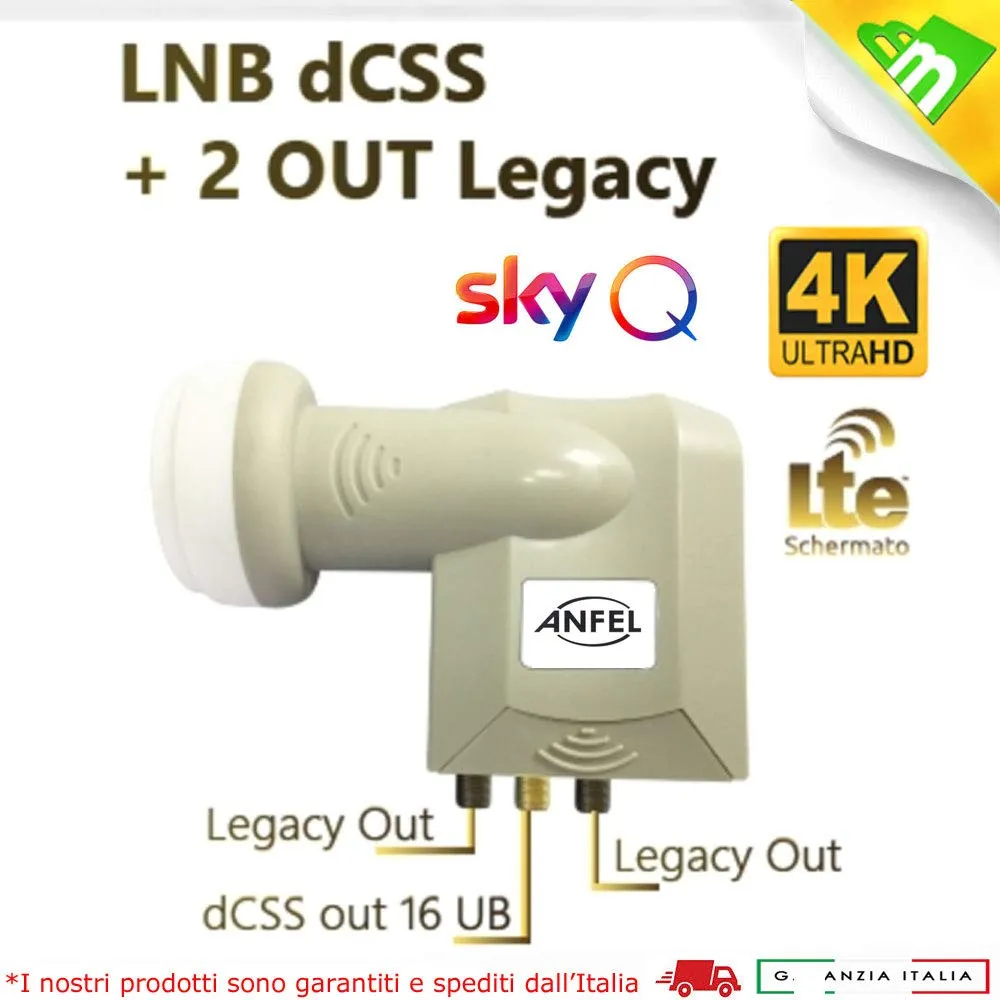 LNB dCSS SCR illuminatore convertitore 16UB CON 2 LEGACY univerasale, per SKyQ con possibilità di collegamento di altri due decoder universali