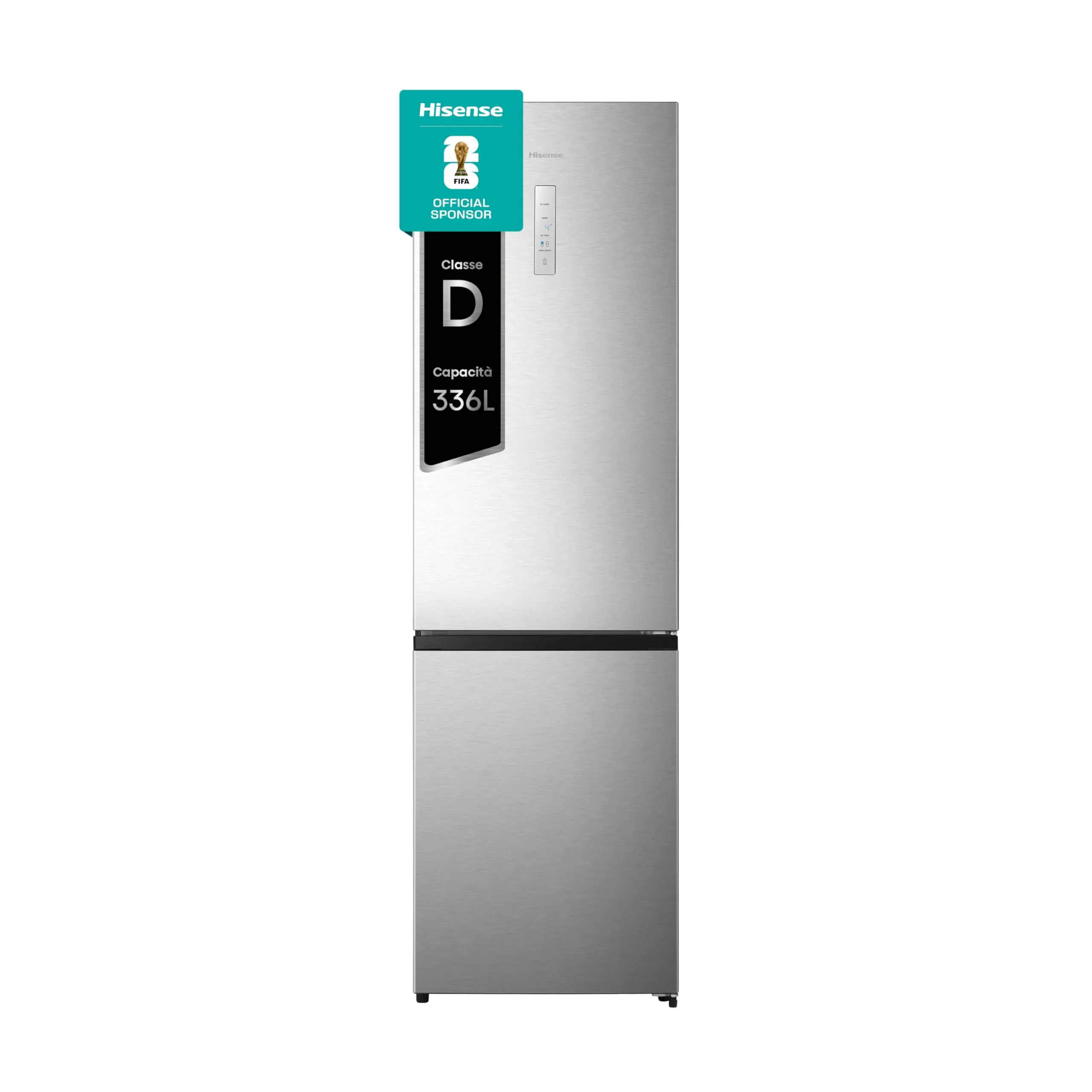 Hisense MC60331ID Frigorifero Combinato a libera installazione, Total No frost con doppia porta reversibile, Inox Look, Altezza 200 cm, capacità netta 336 litri, Classe energetica D