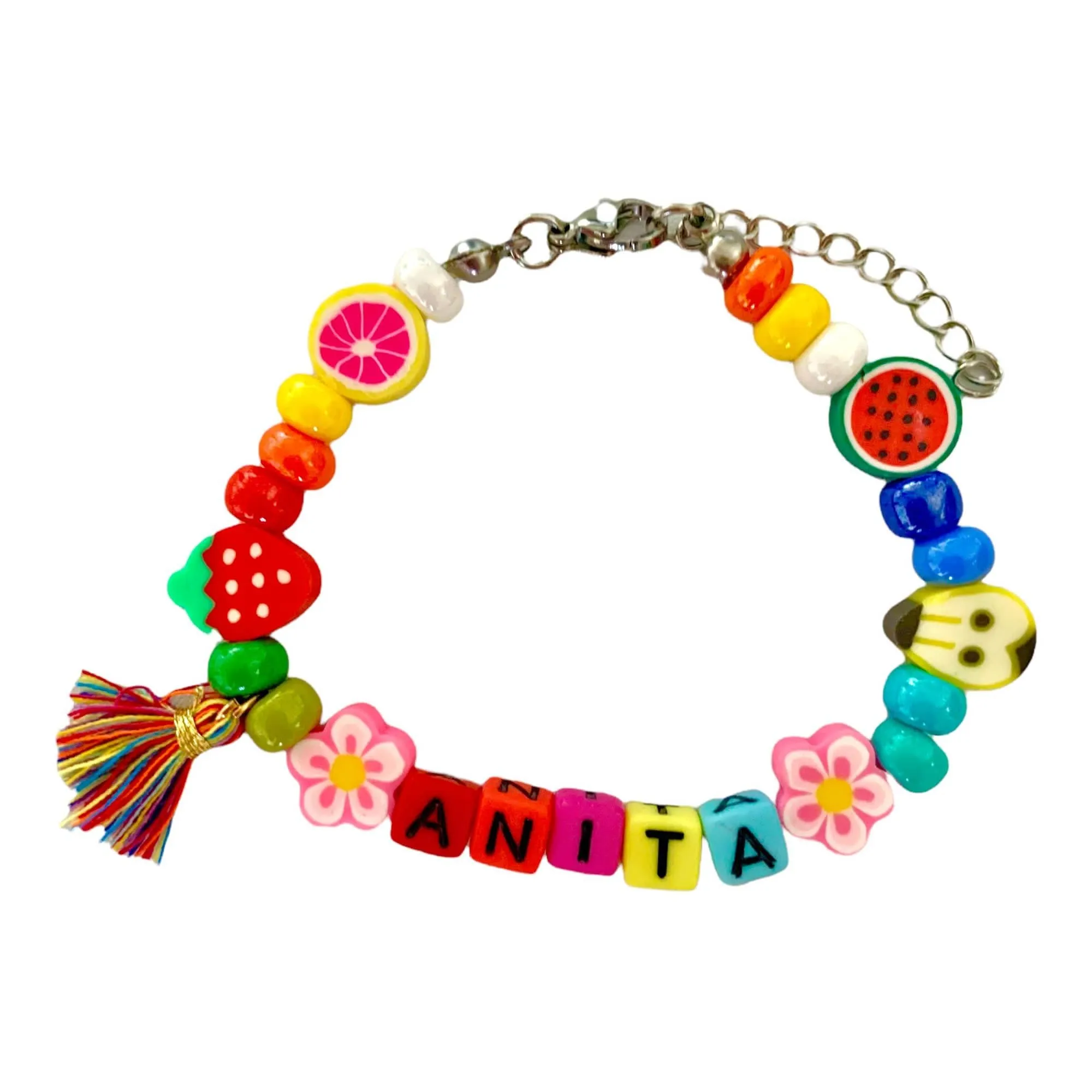 Vero Bijoux Bracciale perline colorate personalizzato con Nome - Bracciale regolabile - Bracciale perline nome personalizzato - Made in Italy