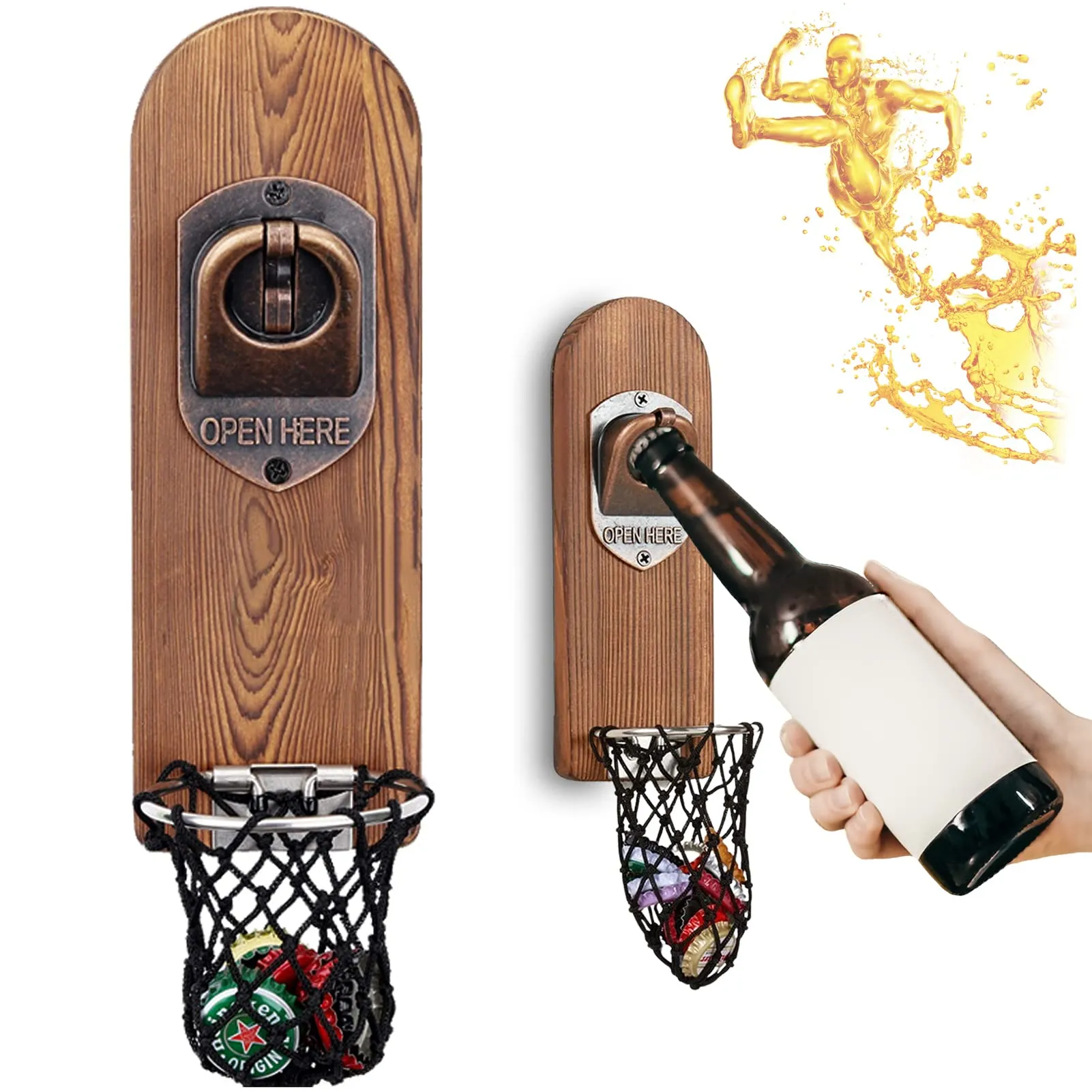 Apribottiglie Magnetico da Legno, Apribottiglia da Muro Divertenti, Apribottiglie Professionale Birra, Accessori Bar Esterno, Gadget utili per Feste, Idee Regalo Uomo e Amanti della Birra (Stile 3)