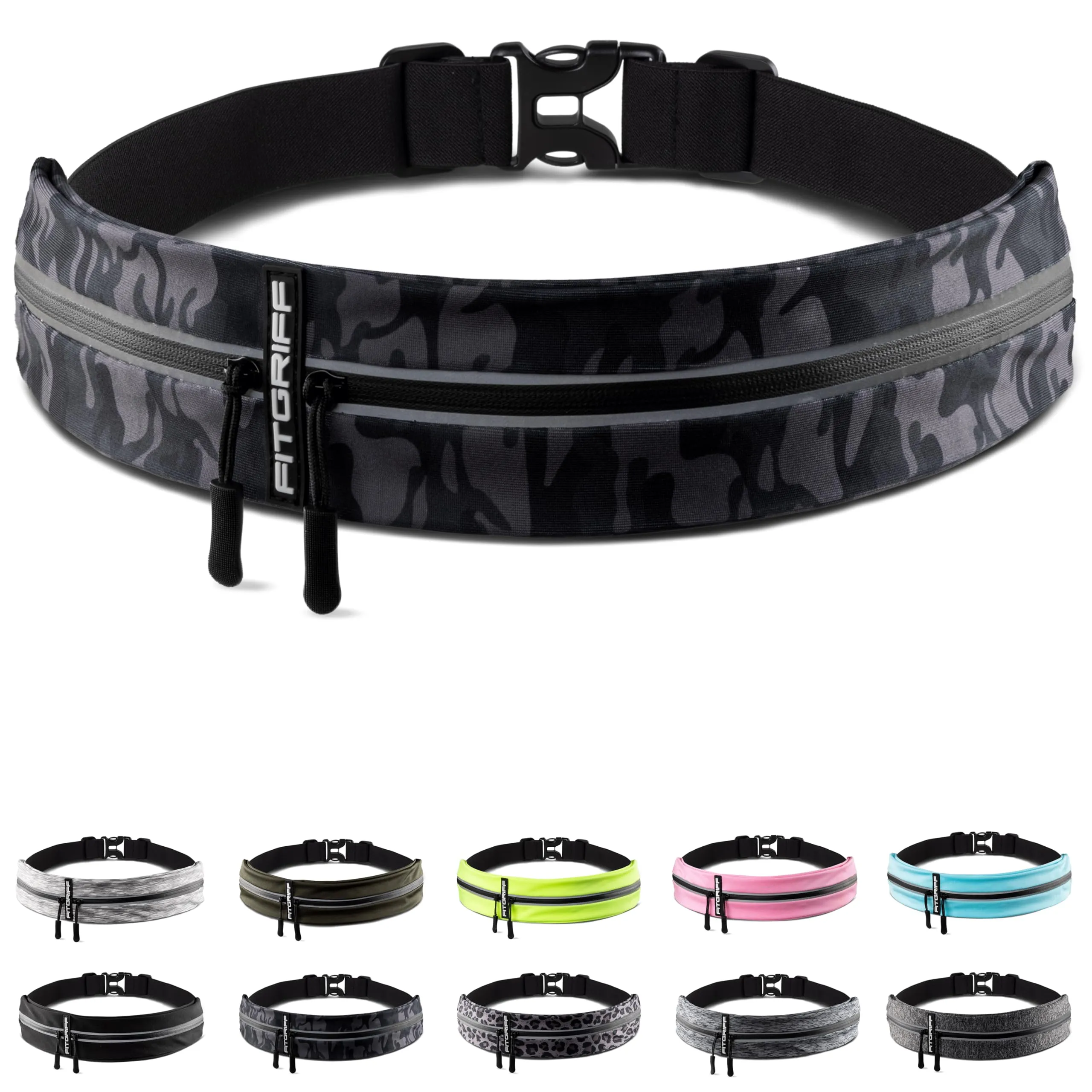 Fitgriff® Marsupio Running - Porta Cellulare Corsa (per Ogni Telefono) per Uomo e Donna - Cintura Jogging per Sportivo, Camminata (Camo-Black, 62-90 cm di girovita)