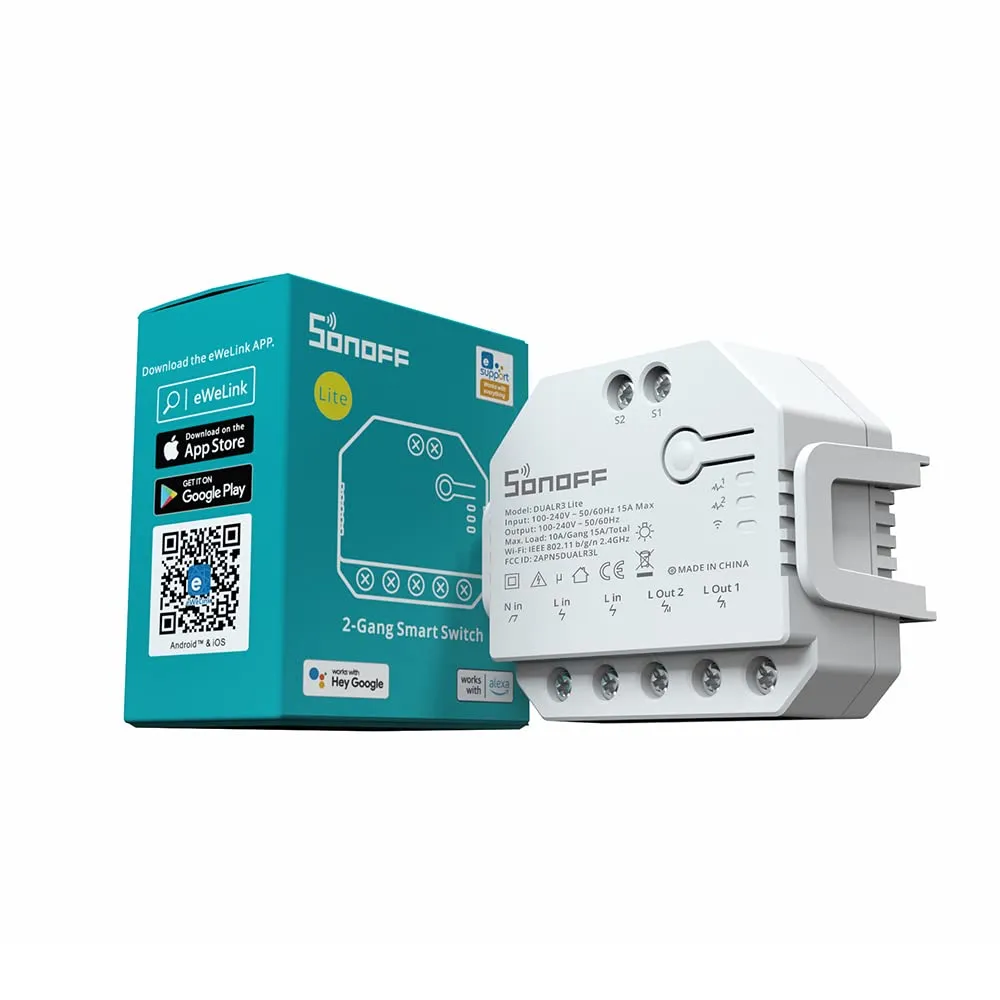 Interruttore Della Luce Intelligente,SONOFF DUAL R3 Lite 2-Gang 2-Way Smart Interruttore Wi-Fi Sostieni Alexa e Siri,3 modalità di lavoro, funziona con porte da persiane