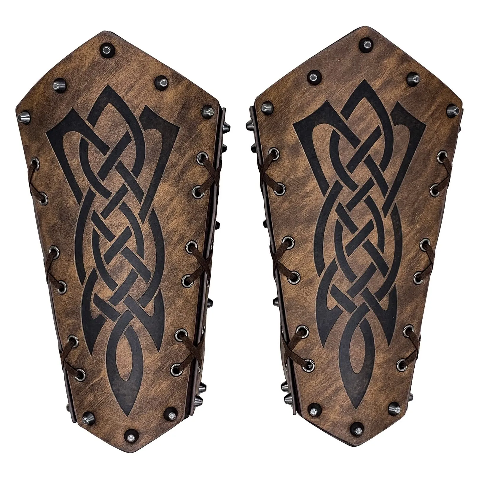 2 pezzi parabraccia in pelle, parabraccio per tiro con l'arco vichingo, parabraccio medievale, parabraccio vintage per cosplay LARP (Marrone)