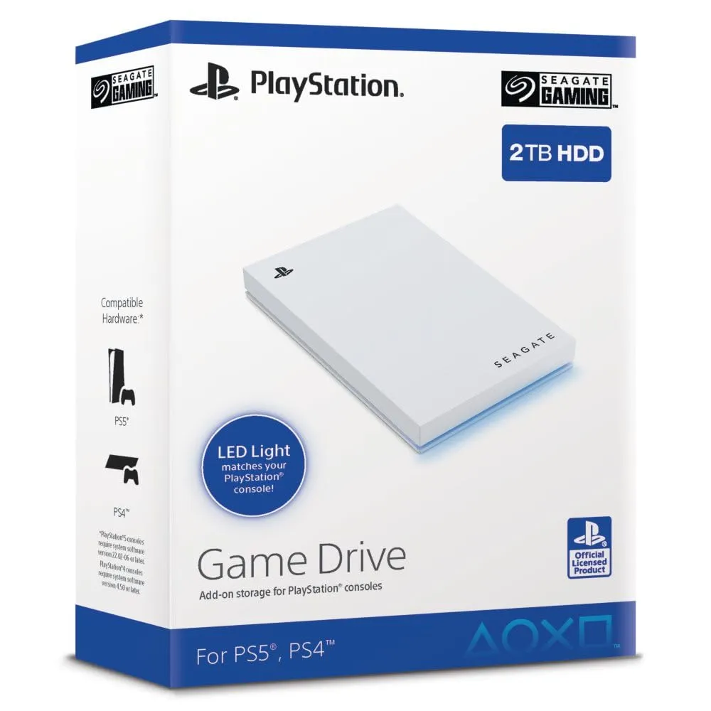 Seagate Game Drive per PS4/PS5, 2 TB, HDD esterno, USB 3.0, licenza ufficiale, LED blu, incl. 2 settimane Playstation+ (STLV2000202)