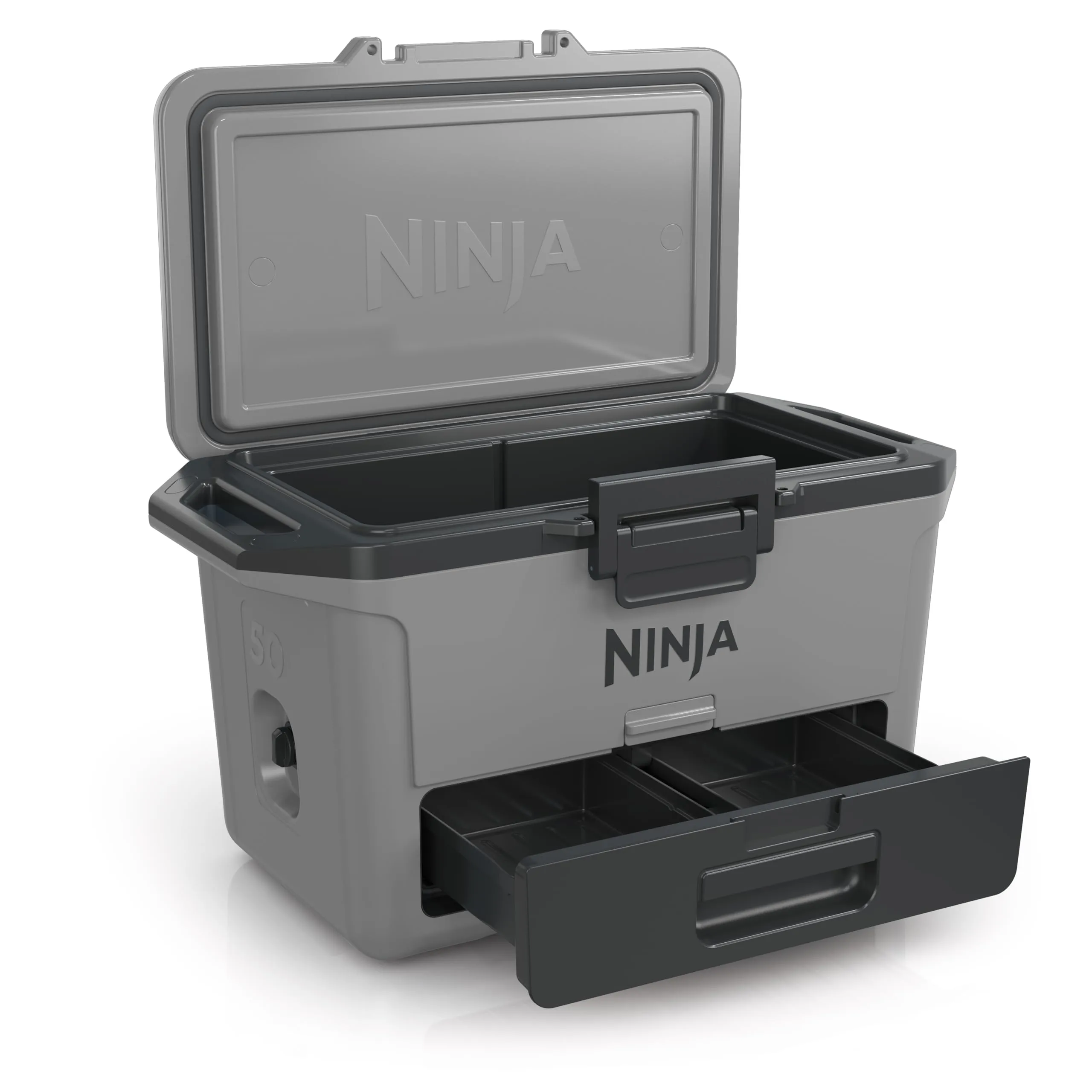 Ninja FrostVault Hard Cooler 47L, Ghiacciaia, Frigo portatile Isotermico, Ghiaccio fino a 6 Giorni, Cassetto Integrato, Scomparto separato Dry Zone, Spazio per 80 Lattine, Grigio Ardesia FB151EUGY