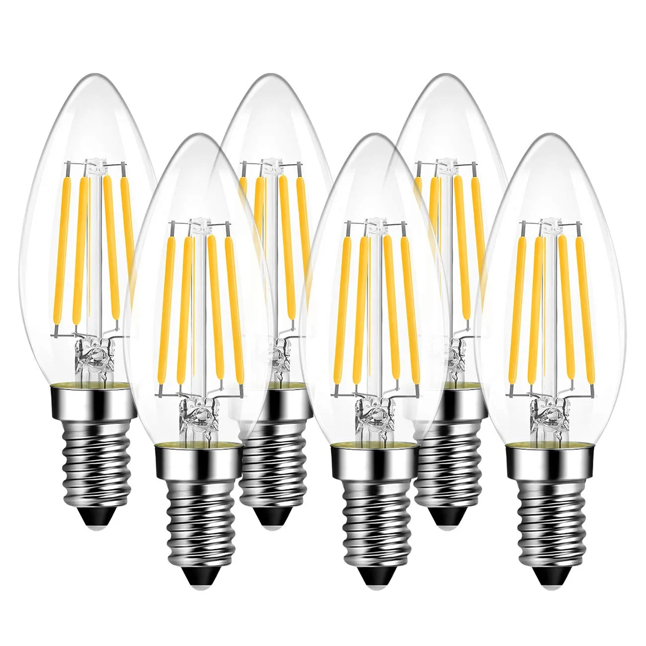 LVWIT Lampadine Filamento LED E14, Lampadina LED 5.5W Equivalenti a 60W, Lampadina 806 Lumen, Luce Bianca Calda 2700K, Forma a Candela C35, Stile Vintage Retro',Non Dimmerabile,Confezione da 6 Unità