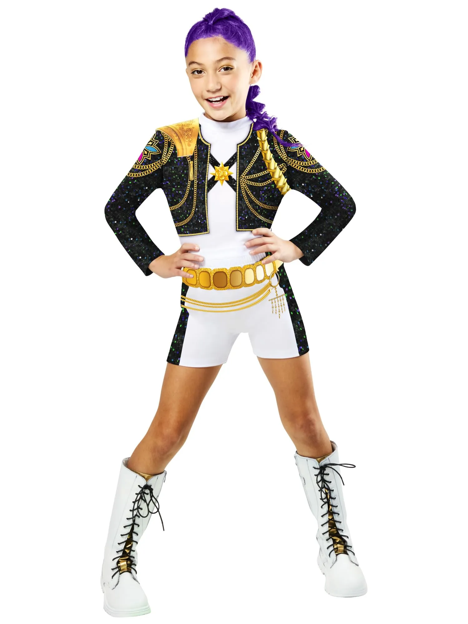 RUBIES COSTUME KPOP RUMI GOLD CLASSIC, per ragazza, ragazze, k-pop, Rumi, netflix, Top, giacca e pantaloncini, licenza ufficiale Netflix, demon hunters, huntrix, carnevale, feste e cosplay. TAGLIA XS