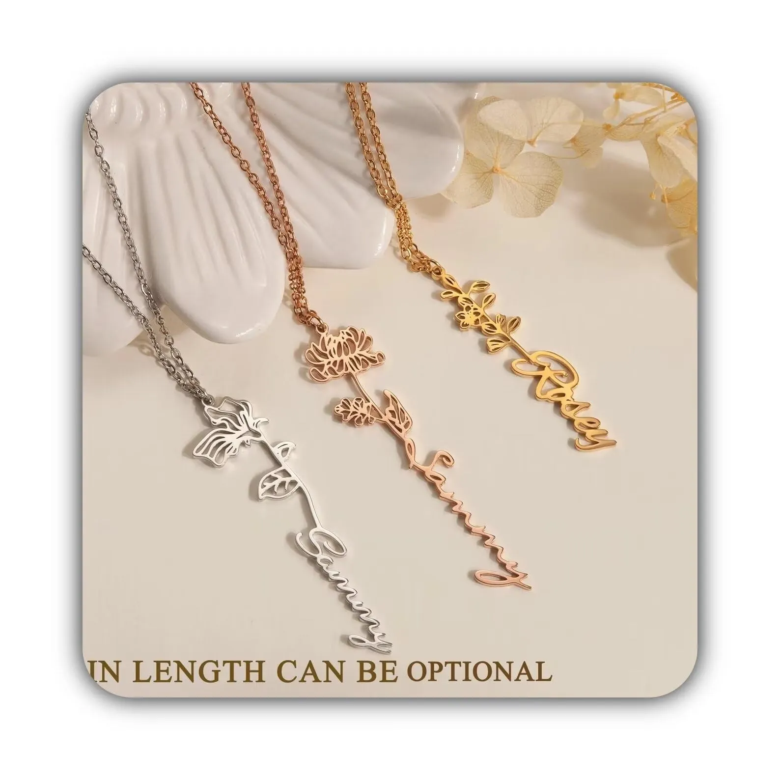 Collana con nome personalizzato con fiore di nascita - Collana per la festa della mamma - Collana di fiori di nascita con nome - Collana per le donne Regalo per la nuova mamma