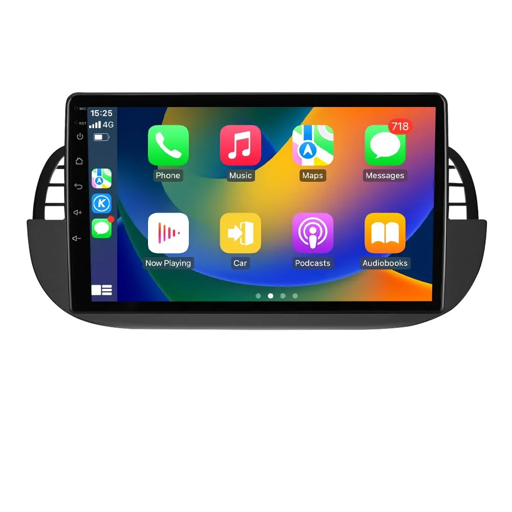 hizpo 9 pollici Touchscreen Autoradio compatibile con Fiat 500 2007-2014 con Carplay/Android Auto 4-core UPC 2+32GB DAB Adattatore autoradio WiFi 4G Mirror Link (nero-1)