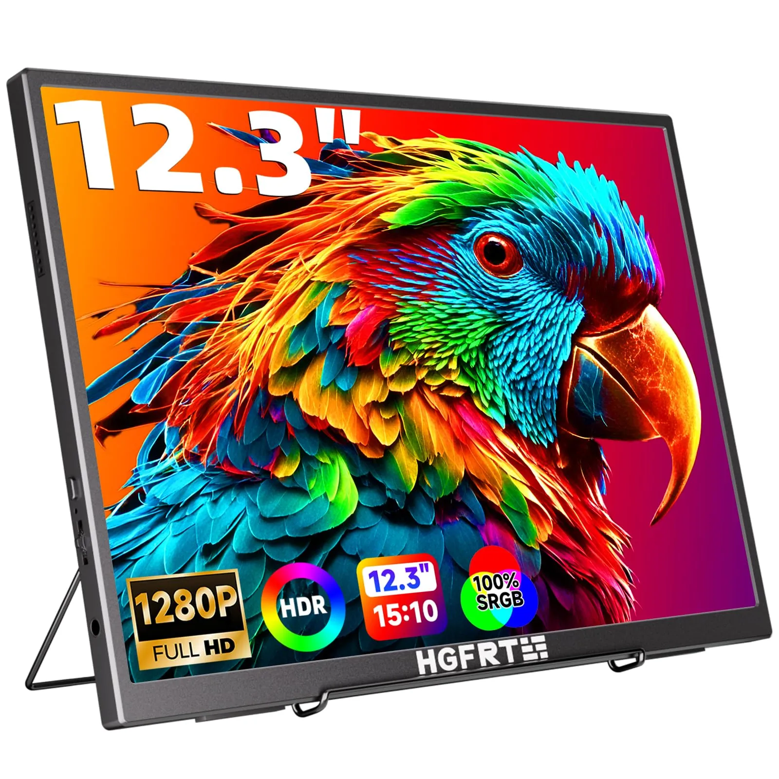 HGFRTEE Monitor Portatile 12.3 pollici, 1920 x 1280 FHD Schermo Portatile, 15:10, Antiriflesso IPS, sRGB 100%, 60Hz, Supporto/Due Altoparlante, USB-C, mini HDMI, VESA, Windows/MacOS（Non-Touch）