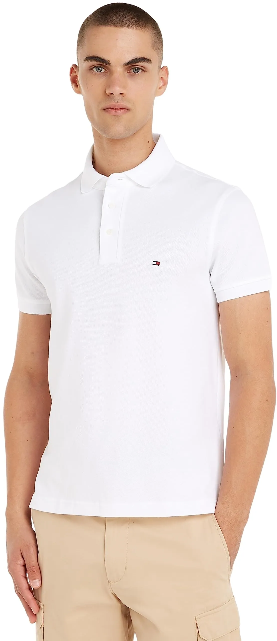 Tommy Hilfiger Maglietta Polo Maniche Corte Uomo 1985 Slim Fit, Bianco (White), M