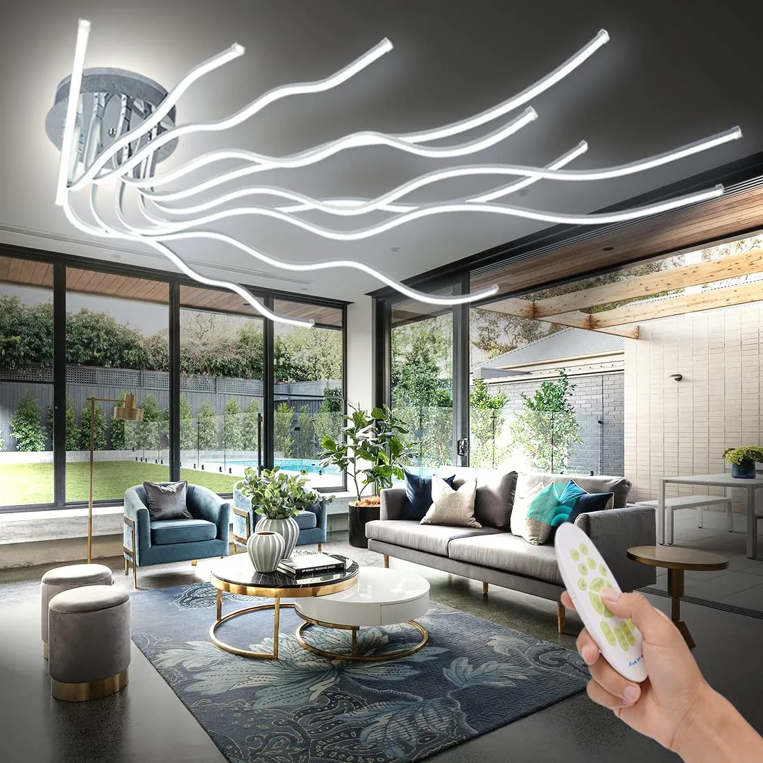 SHIANDAR Plafoniera Led Soffitto, L140cm Plafoniera Moderna,3000K-6000K Dimmerabile Led Soffitto con Controllo Creativa a 10 Light Lampada Da Decorativa Soggiorno