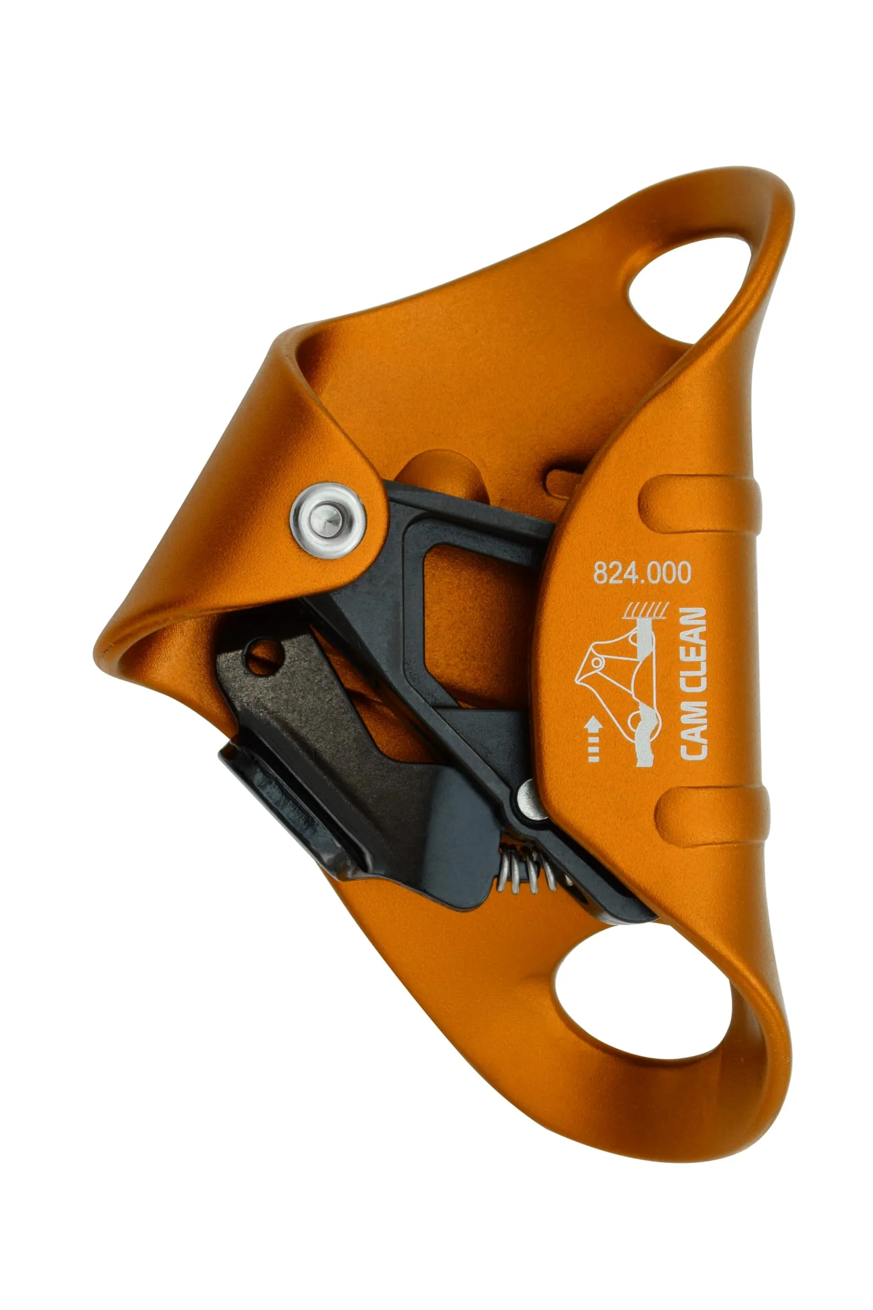 Kong. Cam Clean. Bloccante Ventrale Compatto. Efficace su Corde Infangate o Ghiacciate. Leggero. Corde da 8-13mm. Sistema Anti-Ribaltamento della Camma, Certificato CE. Made in Italy. Arancione