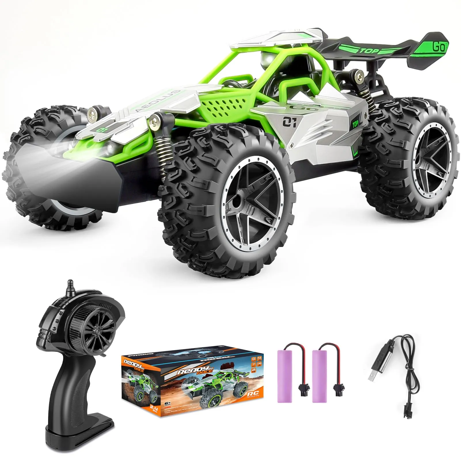 Pmgud Trucks Macchina Telecomandata Auto 1:18 Rc Cars, 2,4 GHz All Terrain Offroad Auto Radiocomandata 2WD 20 km/h Impermeabile con 2 Batterie Regalo Per Bambini Di 6-14 Anni(Verde)