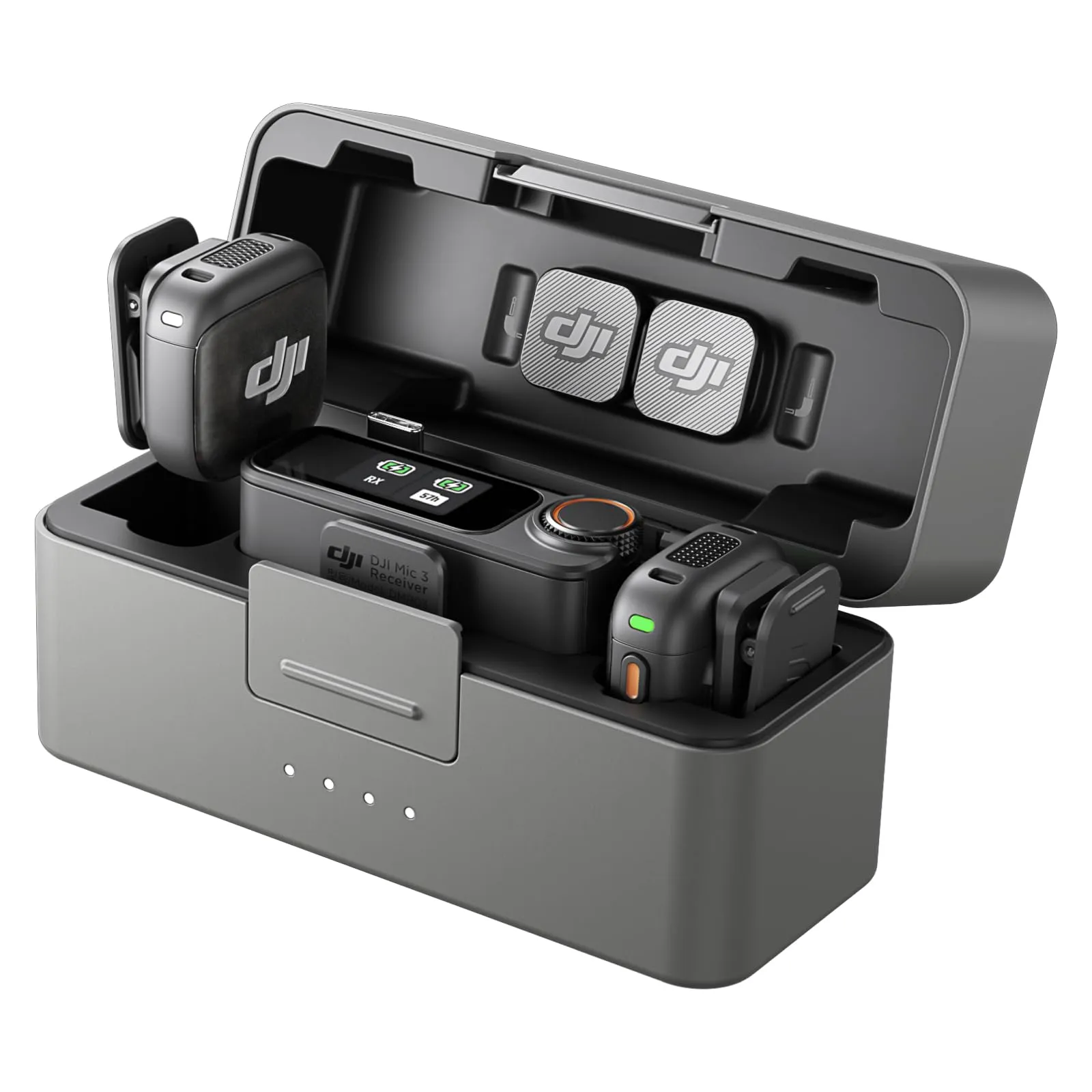 DJI Mic 3 (2 TX + 1 RX + Custodia di ricarica), microfono wireless per iPhone/fotocamera/Android, ultraleggero, controllo del guadagno adattivo per un volume bilanciato, 28 ore di utilizzo, vlog