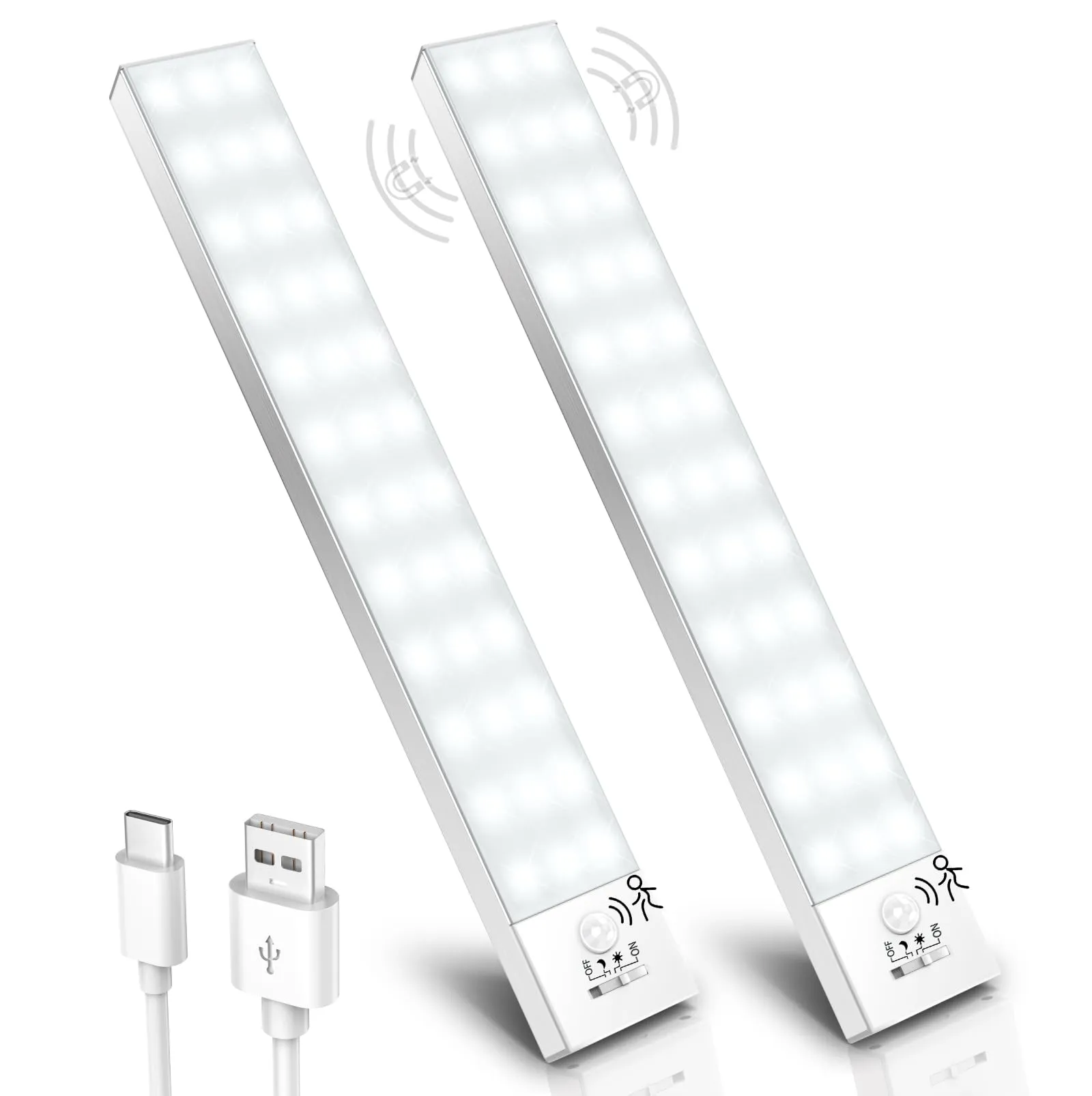 Ylatoial Luce Armadio LED con Sensore di Movimento, 4 Modalità Luce Sottopensile Cucina, USB Lampada LED Ricaricabile, Senza Fili Luci Notturna per Armadio Cucina Scale Corridoio Garage