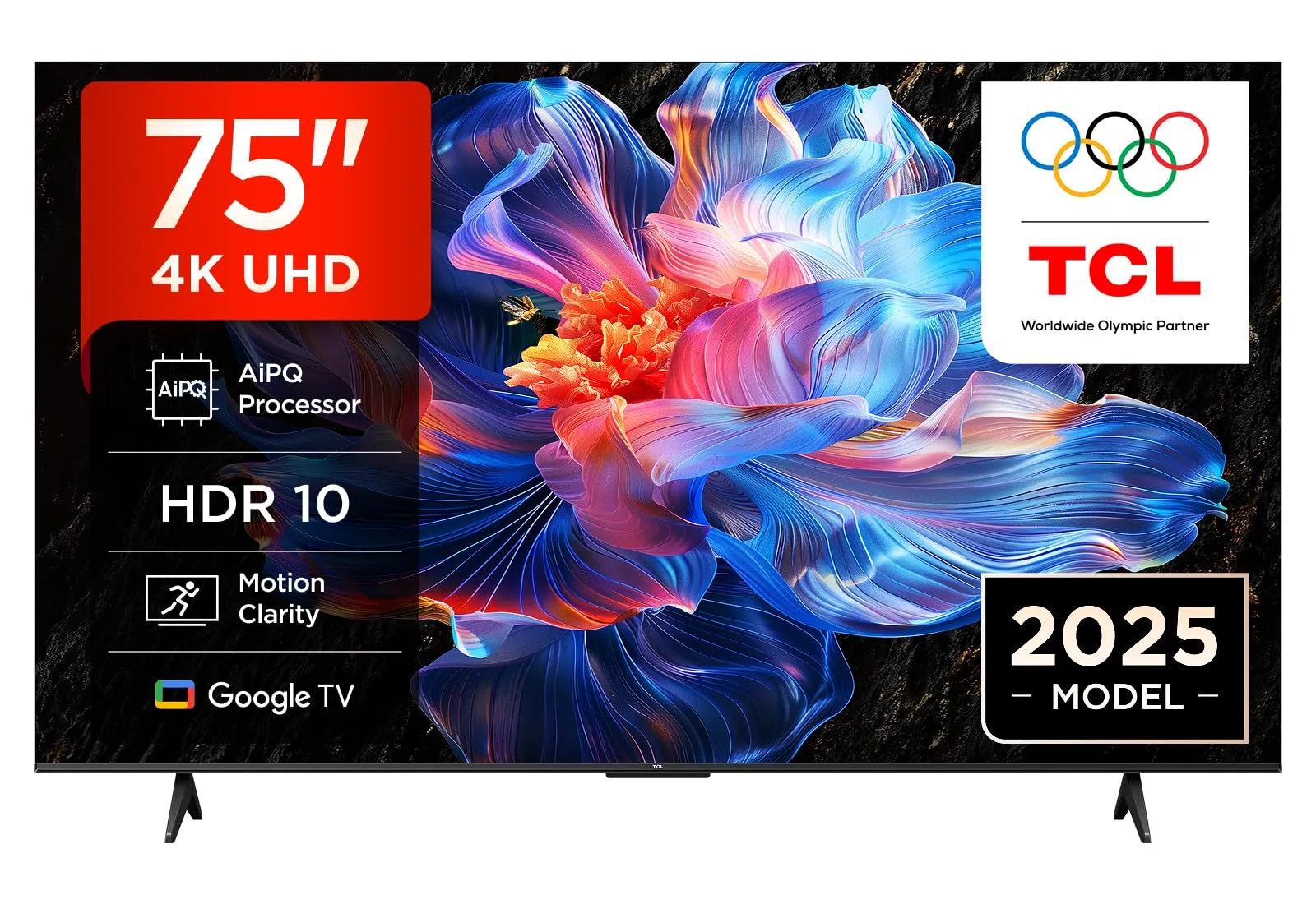 TCL 75V6C TV 75'' 4K UHD Smart LED TV, 4K HDR, Google TV con design senza bordi (Dolby Audio, Motion Clarity, compatibile con Google Assistant e Alexa)