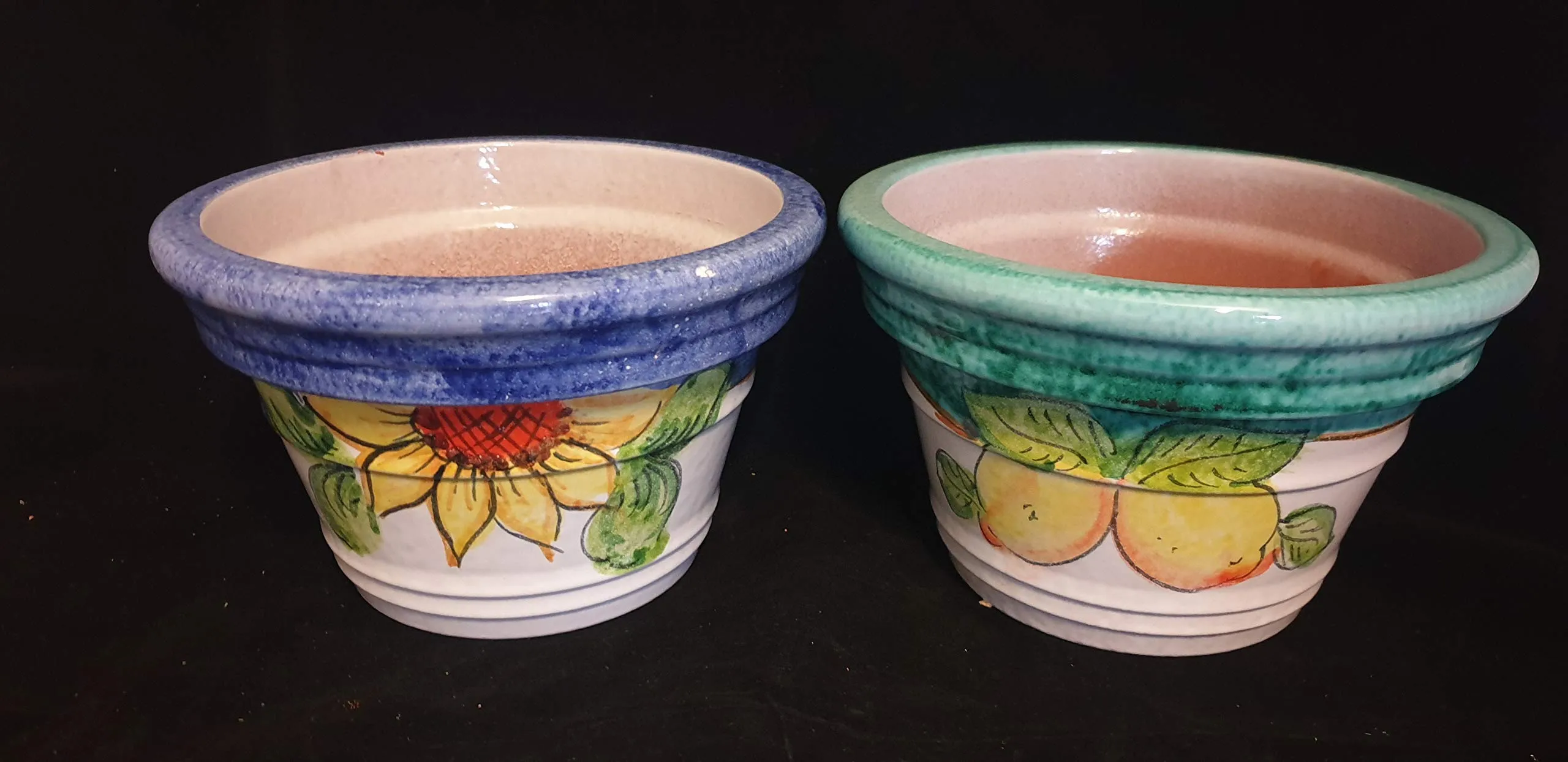 VASO LIMONI GIRASOLE 2 PEZZI IN CERAMICA DI VIETRI DIPINTO A MANO DIAMETRO CM. 25 ALTEZZA CM. 16 CACHEPOT FIORIERA TERRACOTTA SUCCULENTE COCCIO COTTO