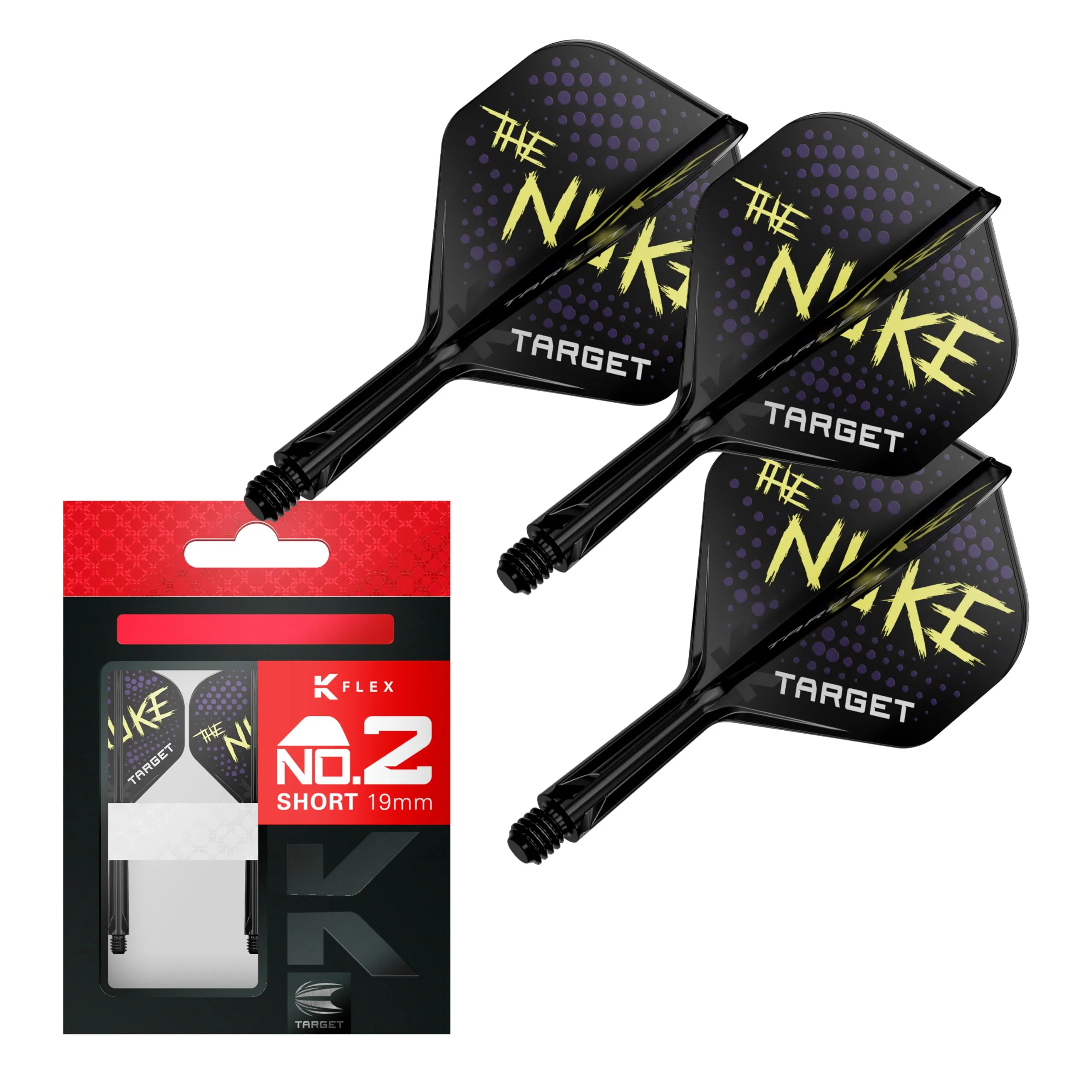Target Darts Luke Littler K Flex Alette e Sistema di Aste, No.2 (Corto, 19mm) | Confezione da 3 Alette Kflex all in One, The Nuke Player Edition Accessori Freccette | Freccette K-Flex