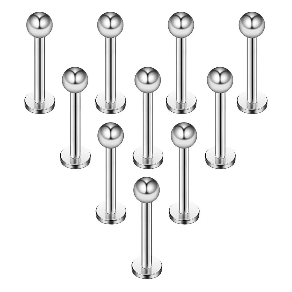 10 pz 1.2mm Nero Titanio Anodizzato 316L Acciaio Chirurgico Labret Anello al Labbro/Trago/Helix/Cartilagine Orecchio Stud Bilanciere, 6-8mm Barretta Corpo Piercing Gioielli