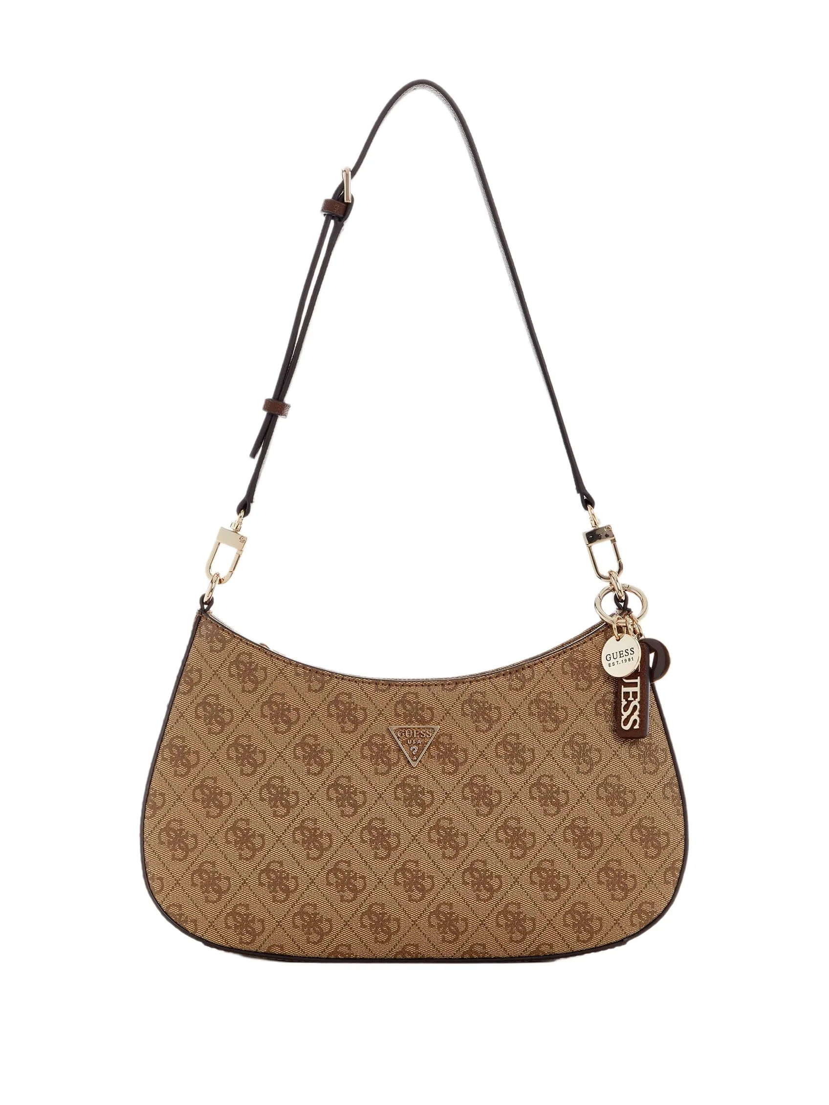 GUESS Noelle II Top Zipper Shoulder Bag Latte Logo/Brown