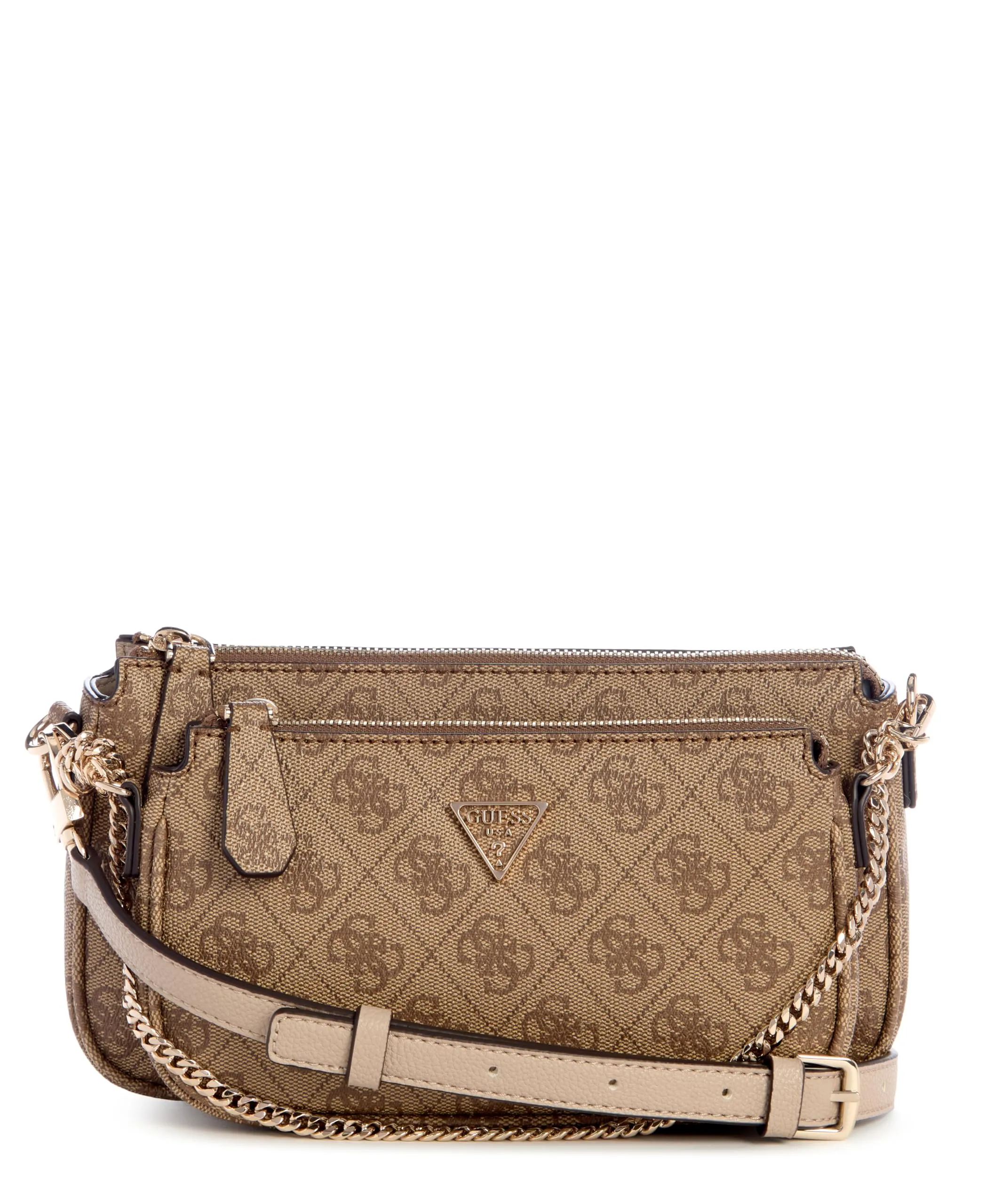 GUESS Noelle II Double Pouch Crossbody, Borsa a Tracolla Donna, Logo Latte, Taglia Unica