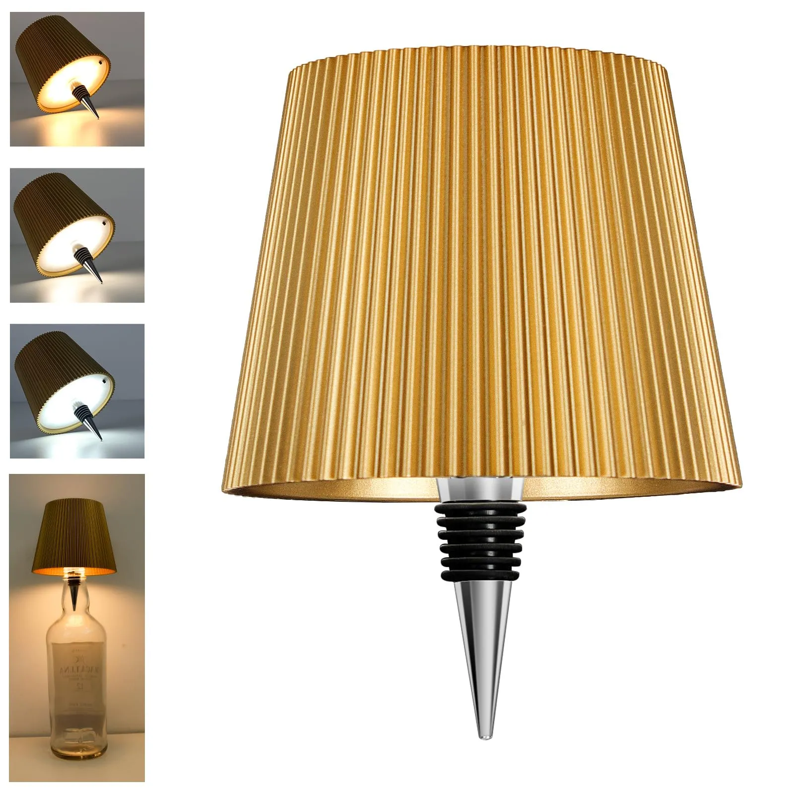 Beaeet lampada bottiglia LED Oro, ricaricabile USB-C, senza fili, IP54, 3 tonalità dimmerabili, per bottiglie in vetro da tavolo, balcone, terrazza, campeggio, feste