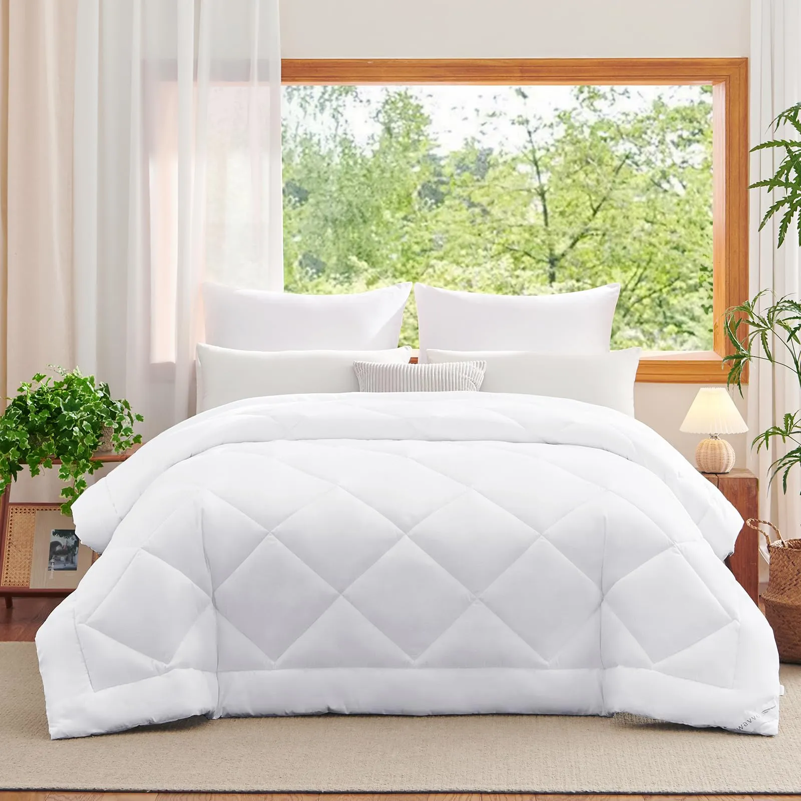 WAVVE Piumino Letto Matrimoniale Quattro 4 Stagioni 260x240 cm - Piumone 240x260 Invernale Autunnale - Trapunta 260 x 240 in Microfibra Sintetica, Bianco