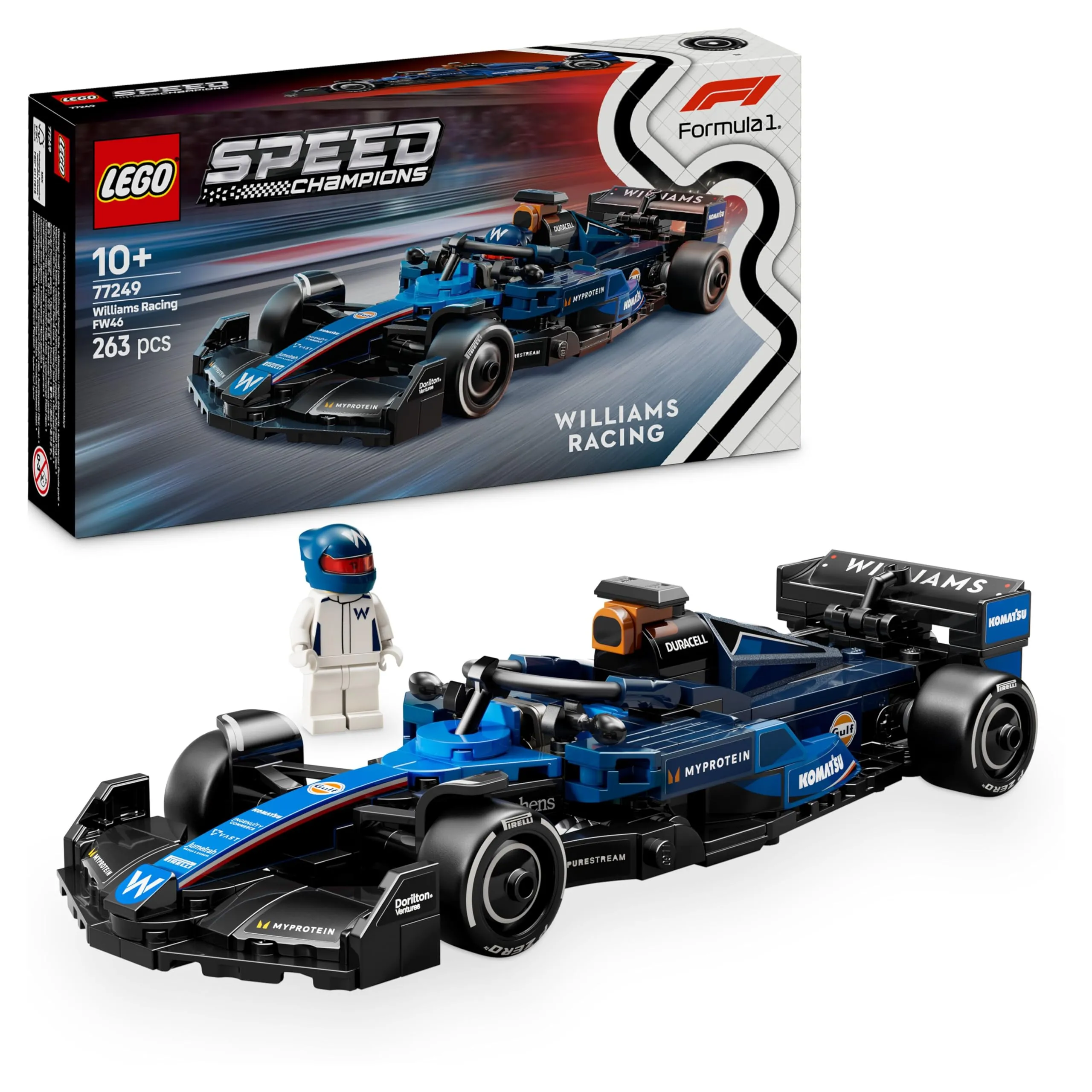 LEGO Speed Champions Auto da Corsa F1 Williams Racing FW46 - Regalo Festa del Papà - Macchina Giocattolo con Minifigure - Modello per Bambini da 10 Anni e per Adulti Fan dell'Automobilismo - 77249