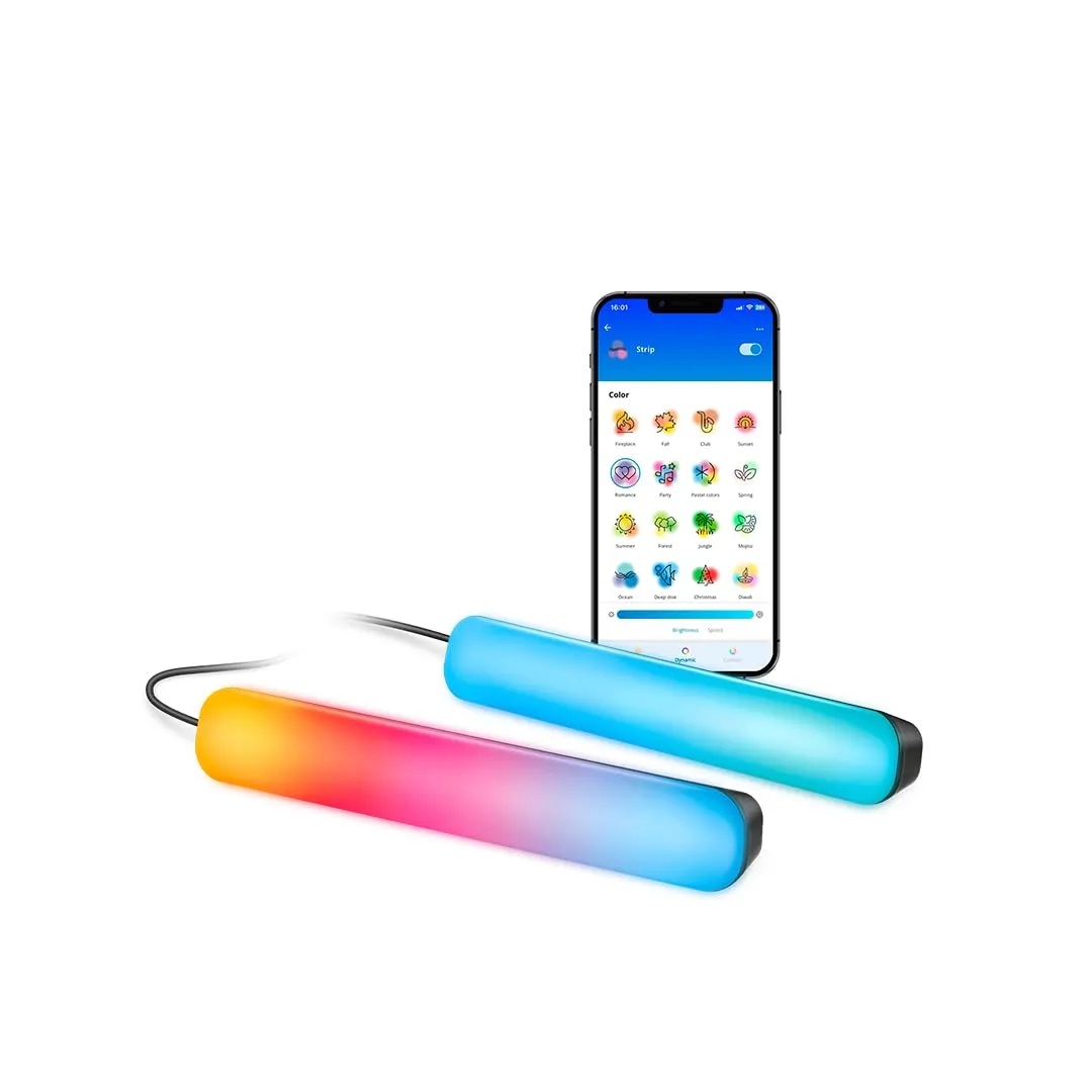 WiZ Light Bars, 2 barre luminose Gradient, RGBIC, facile installazione e posizionamento versatile, connessione WiFi, controllo con App/Voice Control, compatibile con Google Home, Alexa e HomeKit