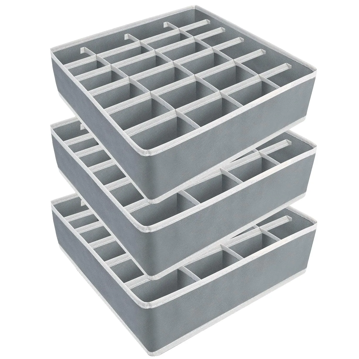 Yucch 3 Pezzi Organizer Cassetti, 24 Scomparti Pieghevole Porta Calzini da Cassetto Organizzatore Cassetti per Biancheria Mutande, Calze, Cravatte, Cinture (Grigio)