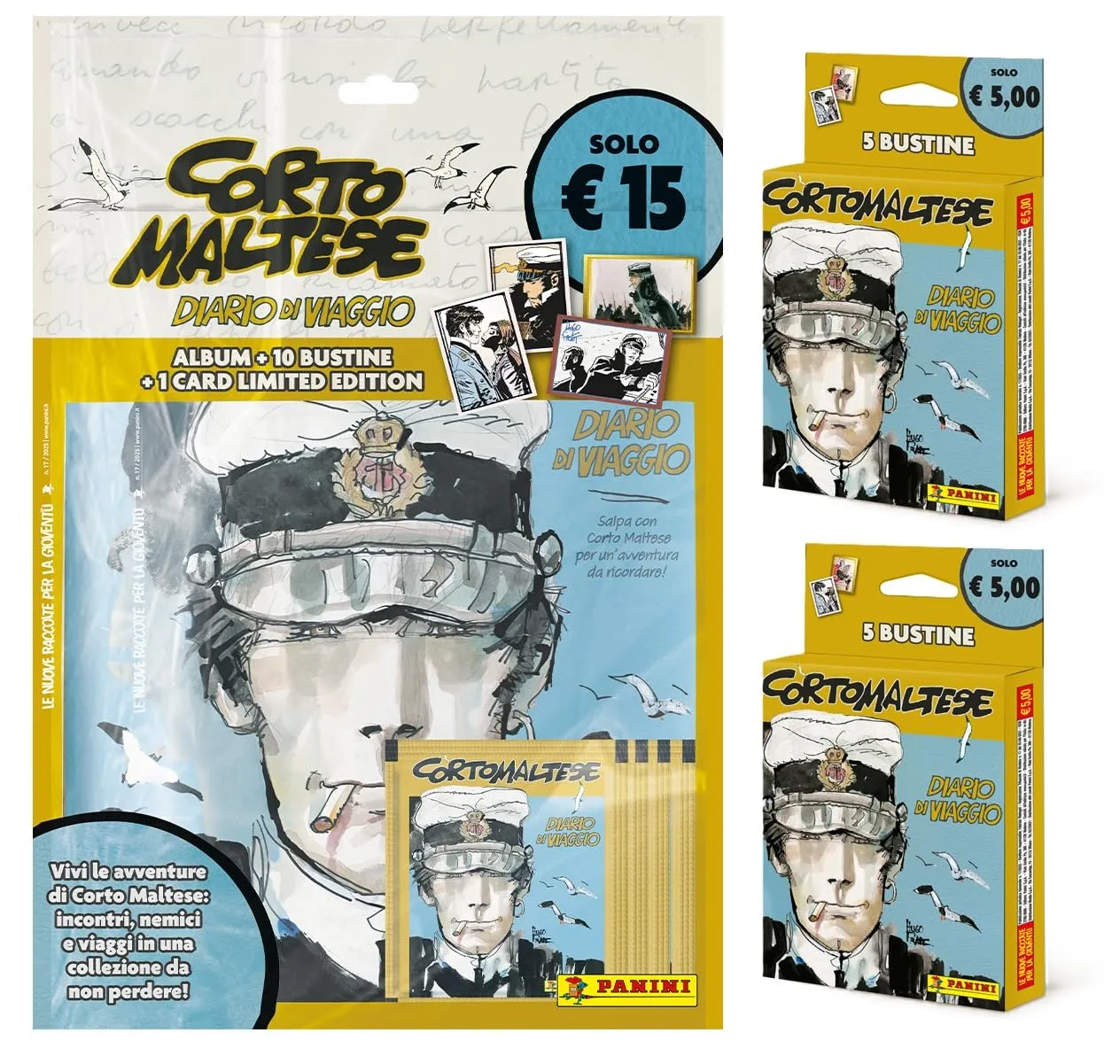 Corto Maltese: Diario di Viaggio - Sticker e Trading Card Collection - Super Starter Pack Panini [Album + 20 Bustine + 3 Card Limited Edition]