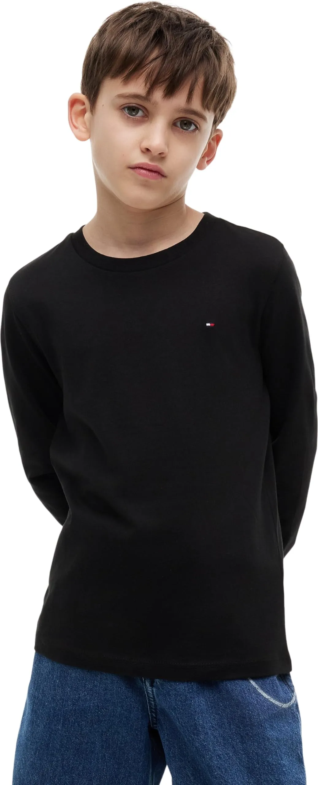 Tommy Hilfiger Bambino Maglietta Maniche Lunghe Basic, Nero (Meteorite), 12 Anni