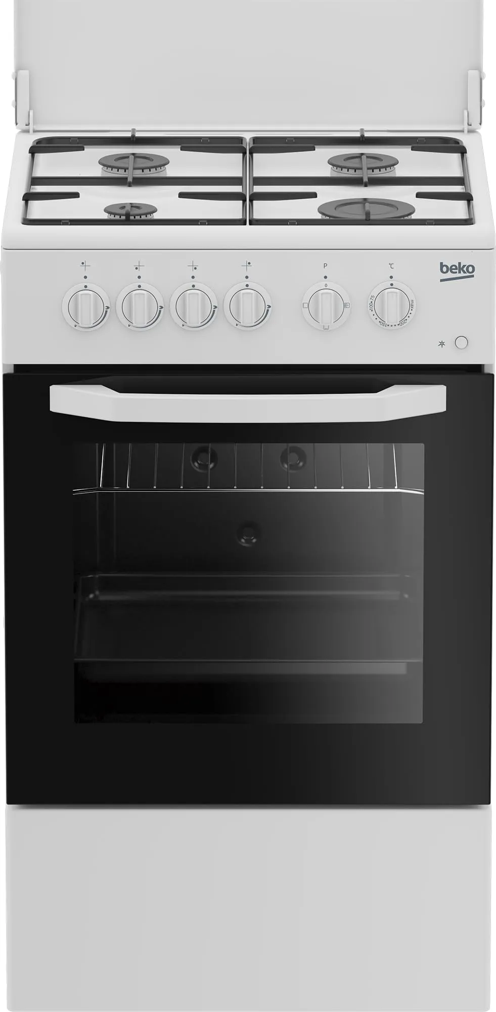 Beko - CSS42014FW - Cucina 50X50, Forno Elettrico Statico + Piano con 4 bruciatori a gas e griglie a piattina, Classe A, Controllo Meccanico, Colore Bianco, Dimensioni HxLxP: 85,0 x 50,0 x 50,0