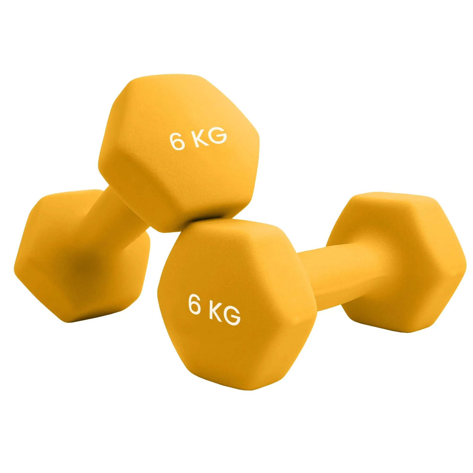 unycos - Set di 2 Manubri Antiscivolo in Neoprene, Coppia di Pesi Esagonale da 6 kg per Uomini/Donne, Nucleo in Ghisa, Allenamento della Forza, Fitness, Palestra in Casa (Giallo)